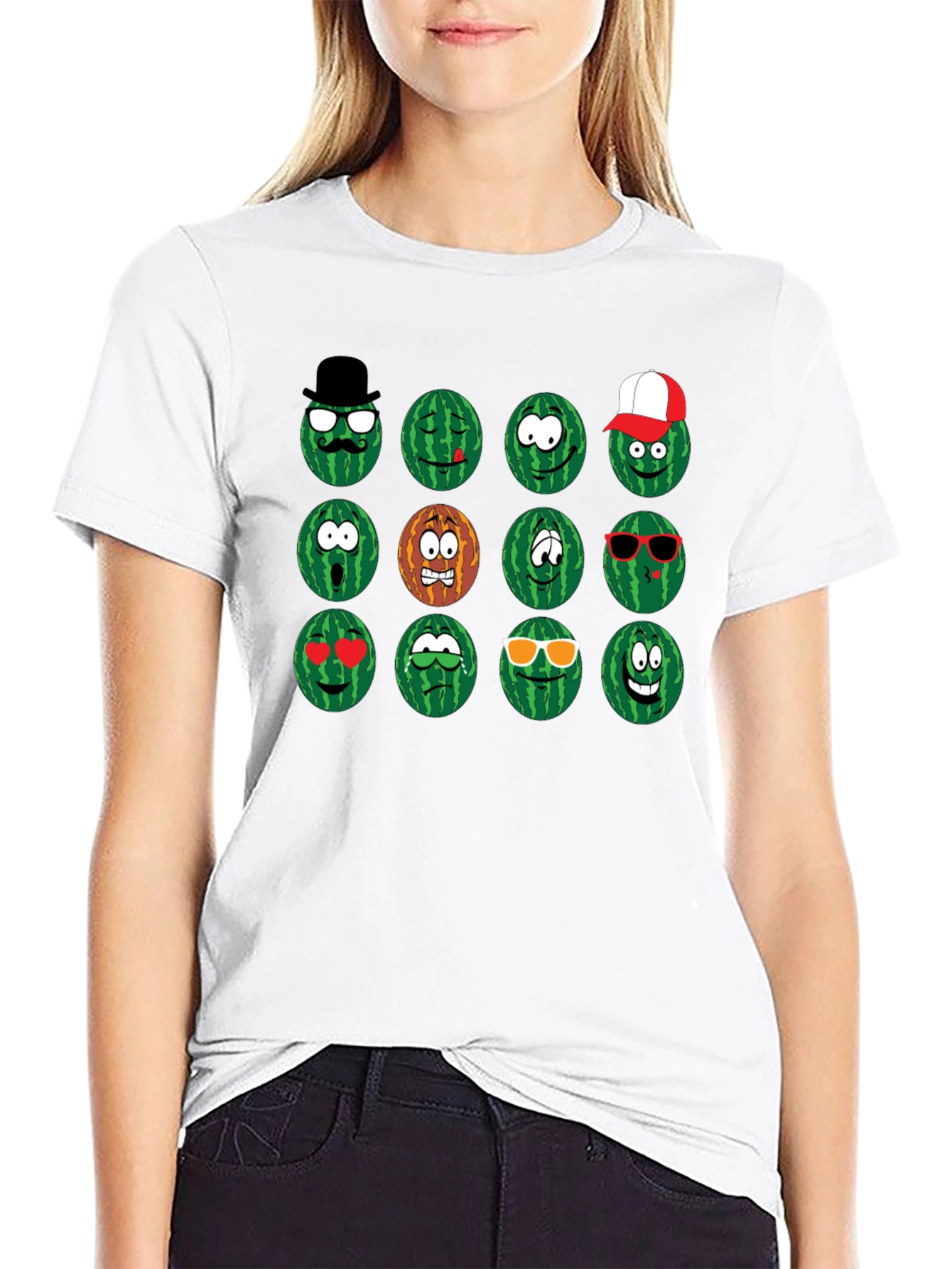 Emoji Watermelon Graphic T-Shirt - Funny Fruit Design