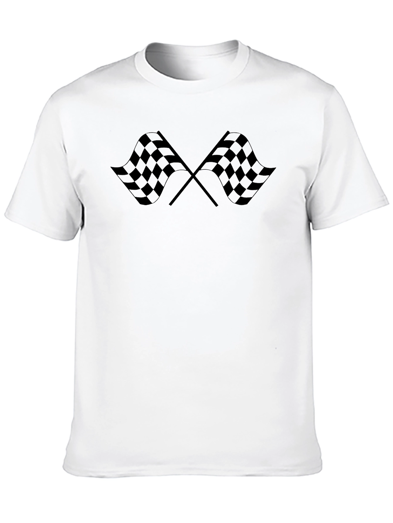 Checkered Flags Graphic Tee - Black Cotton Shirt