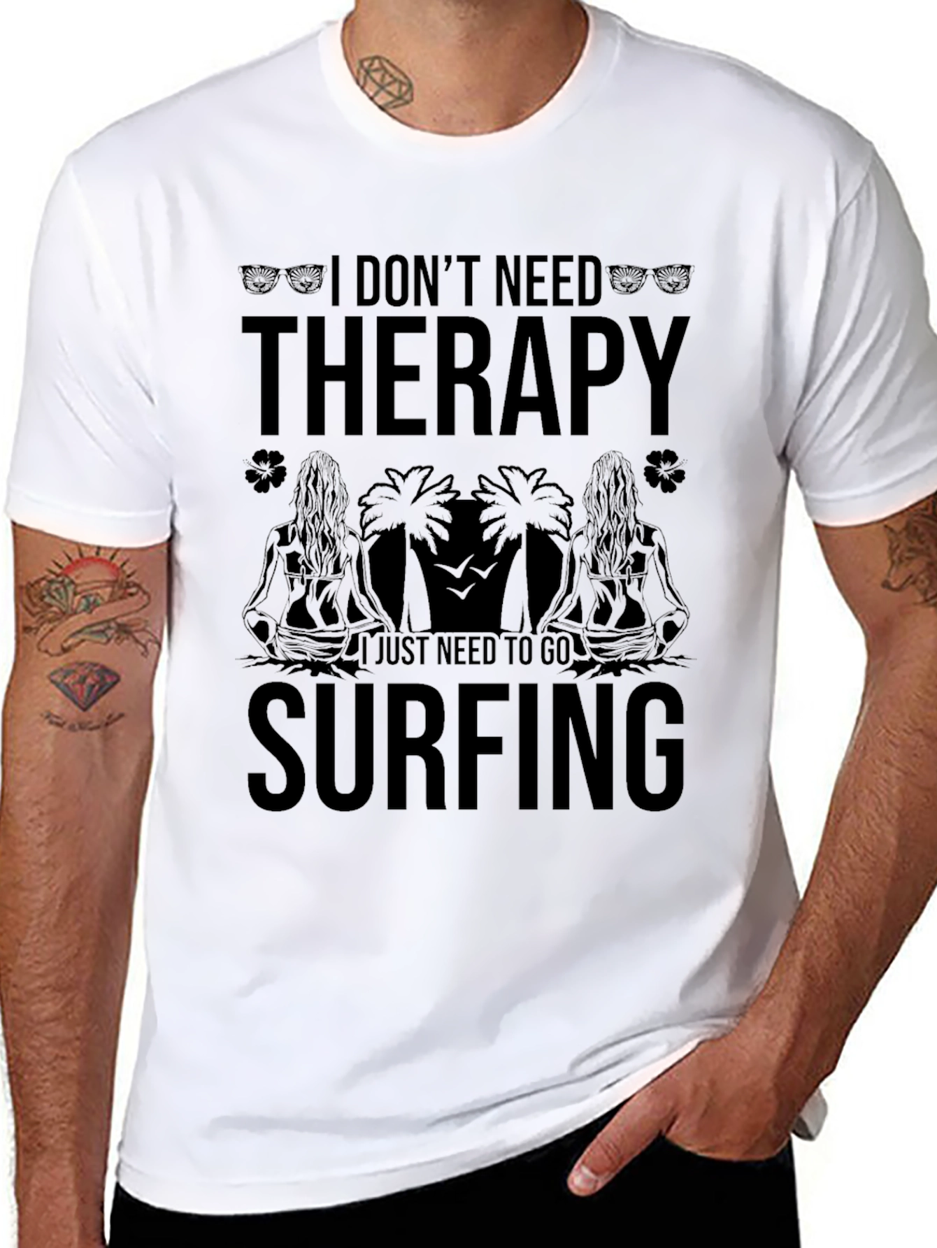 Surfing Therapy Black Graphic Tee