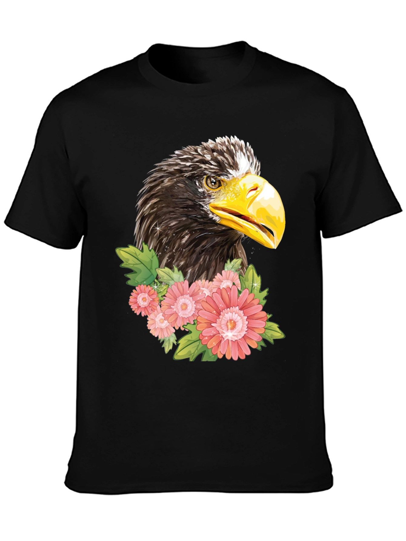 Eagle & Floral Graphic Black T-Shirt