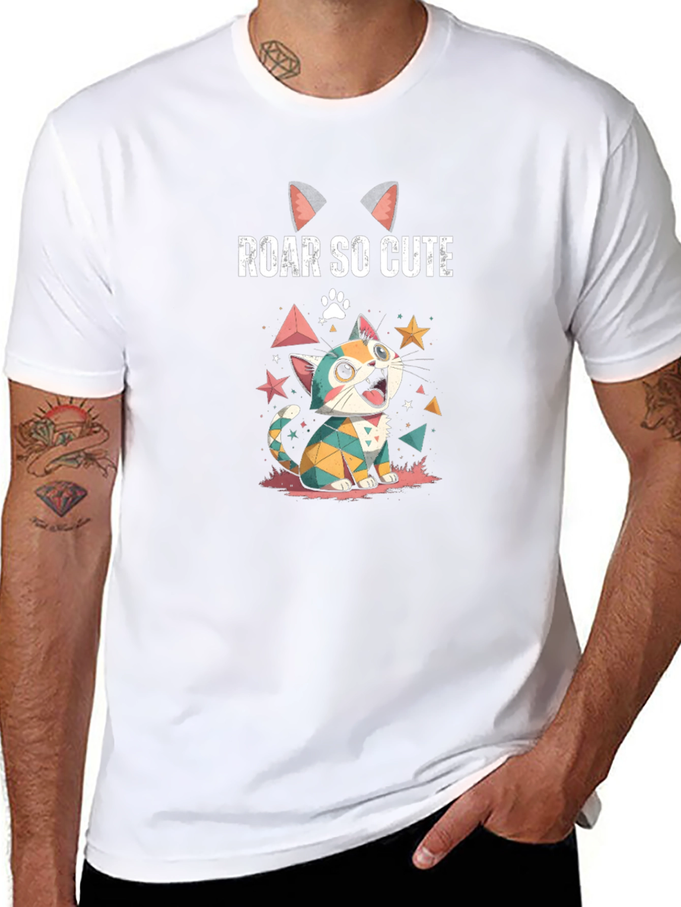 Roar So Cute Graphic Tee - Cartoon Kitten Design