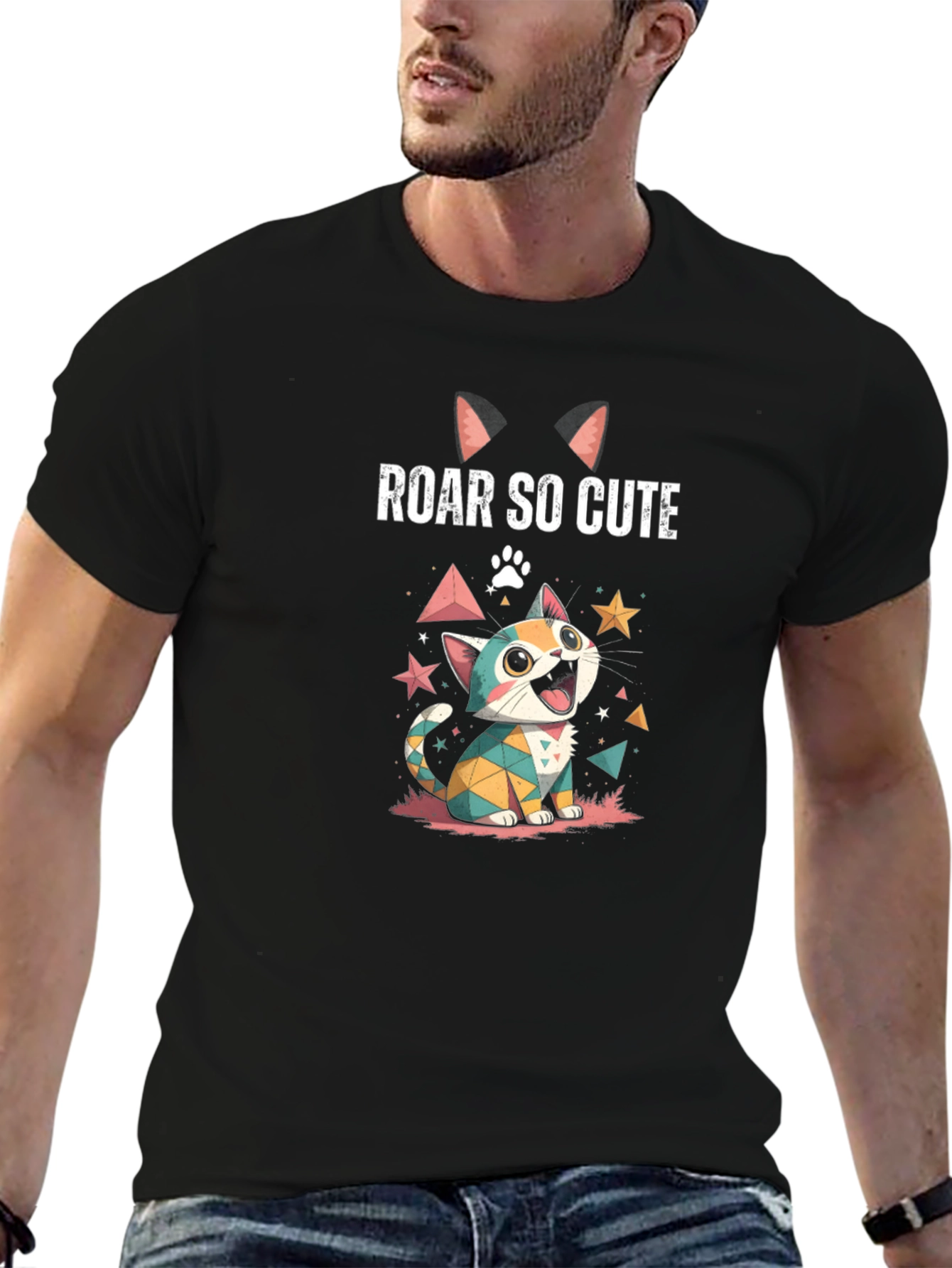 Roar So Cute Graphic Tee - Cartoon Kitten Design
