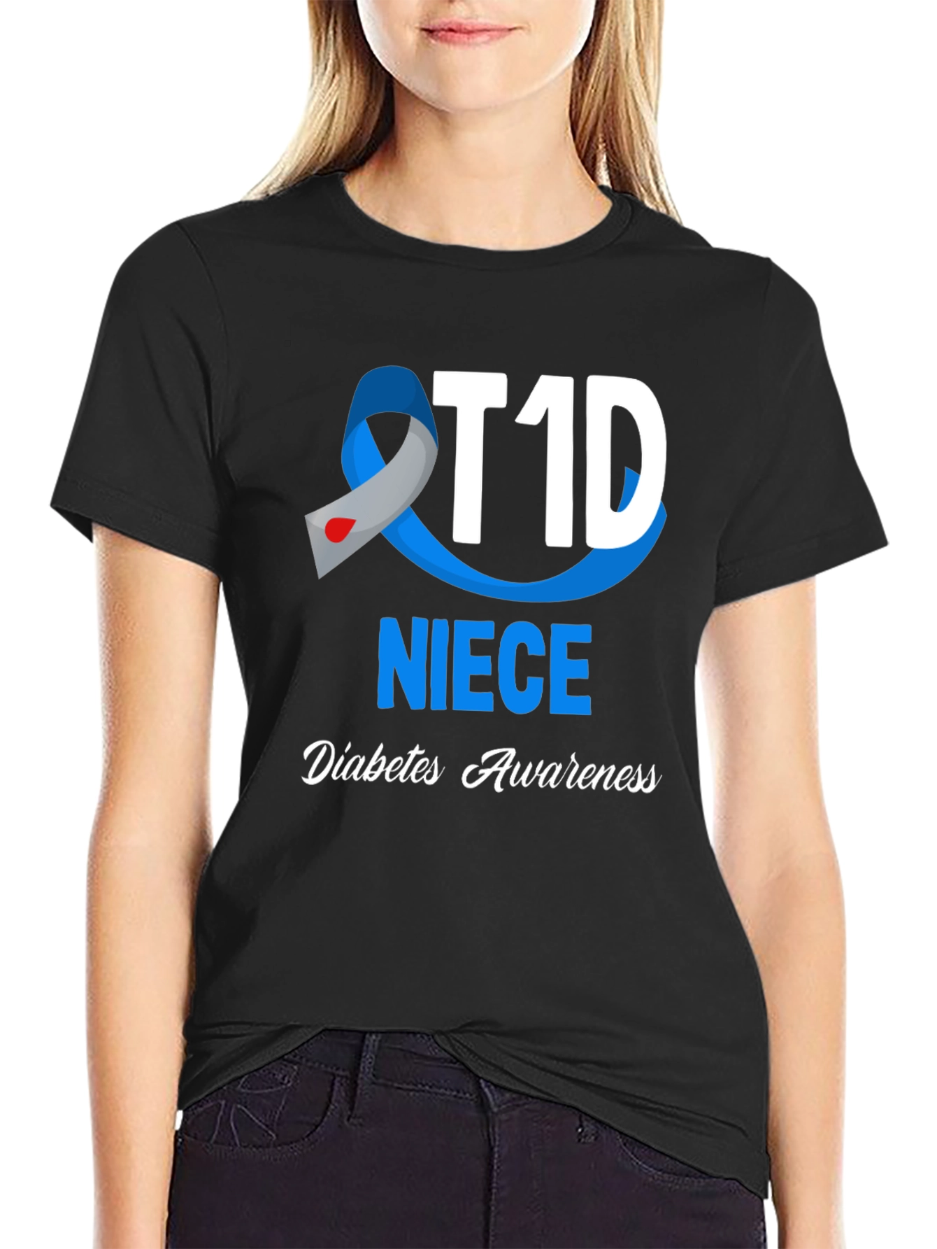 T1D Niece Diabetes Awareness Black T-Shirt