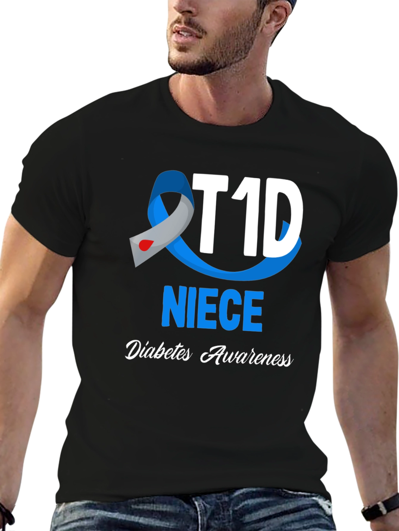 T1D Niece Diabetes Awareness Black T-Shirt
