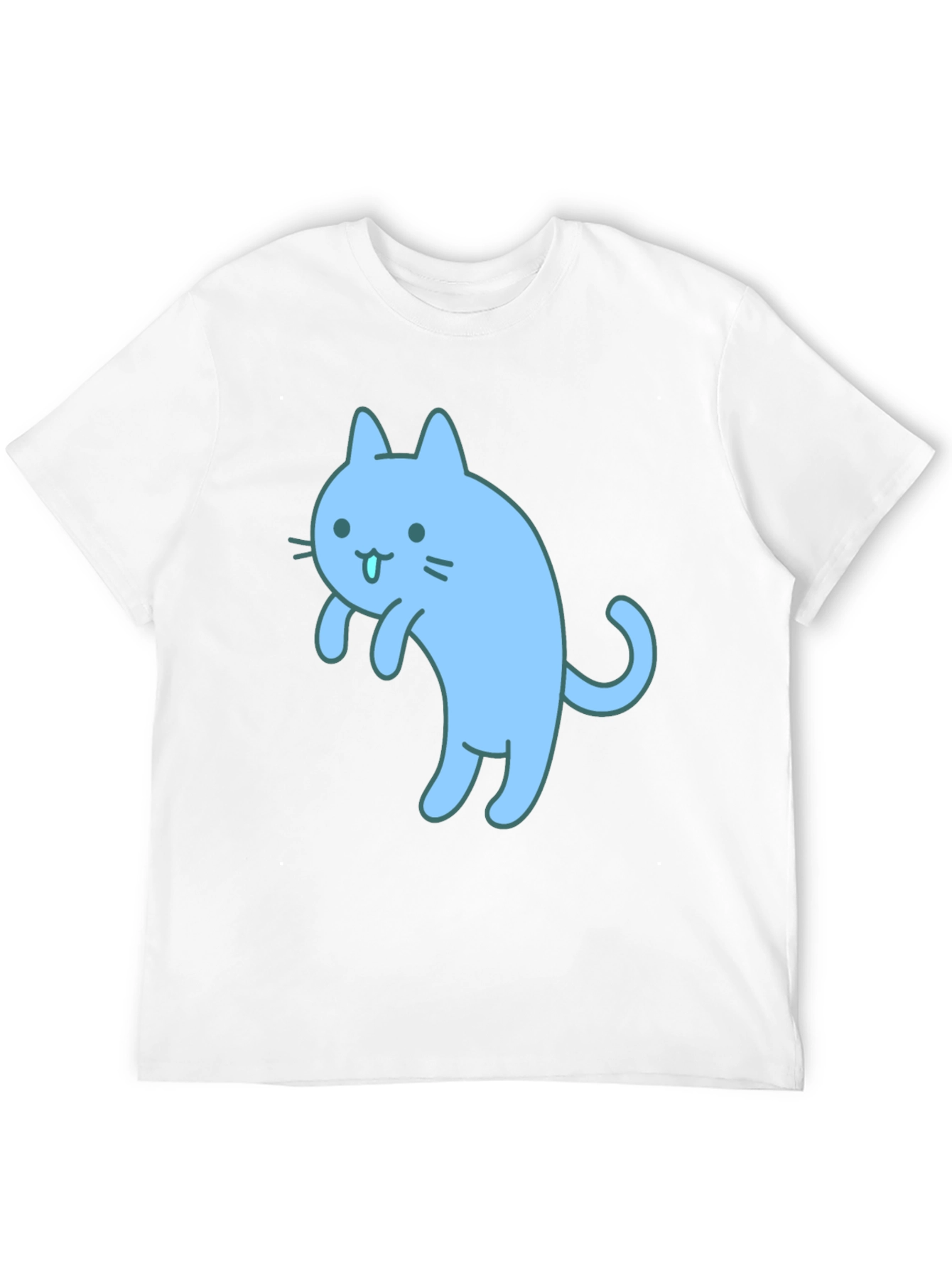 Cute Blue Cat Graphic Black T-Shirt