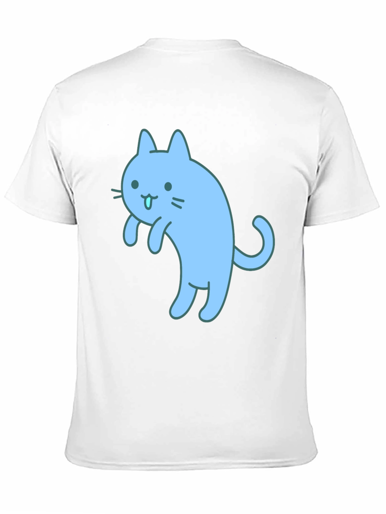 Cute Blue Cat Graphic Black T-Shirt