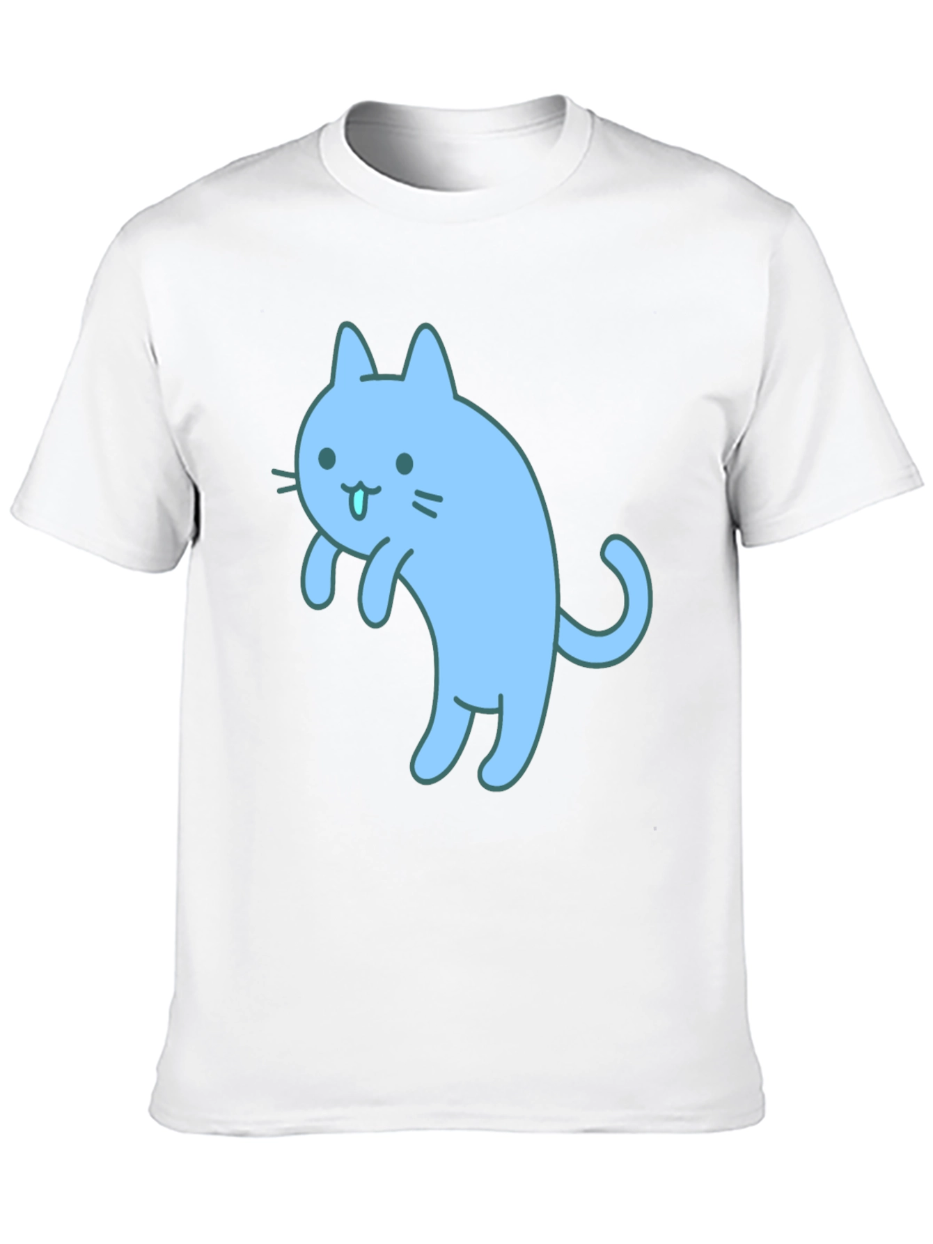 Cute Blue Cat Graphic Black T-Shirt
