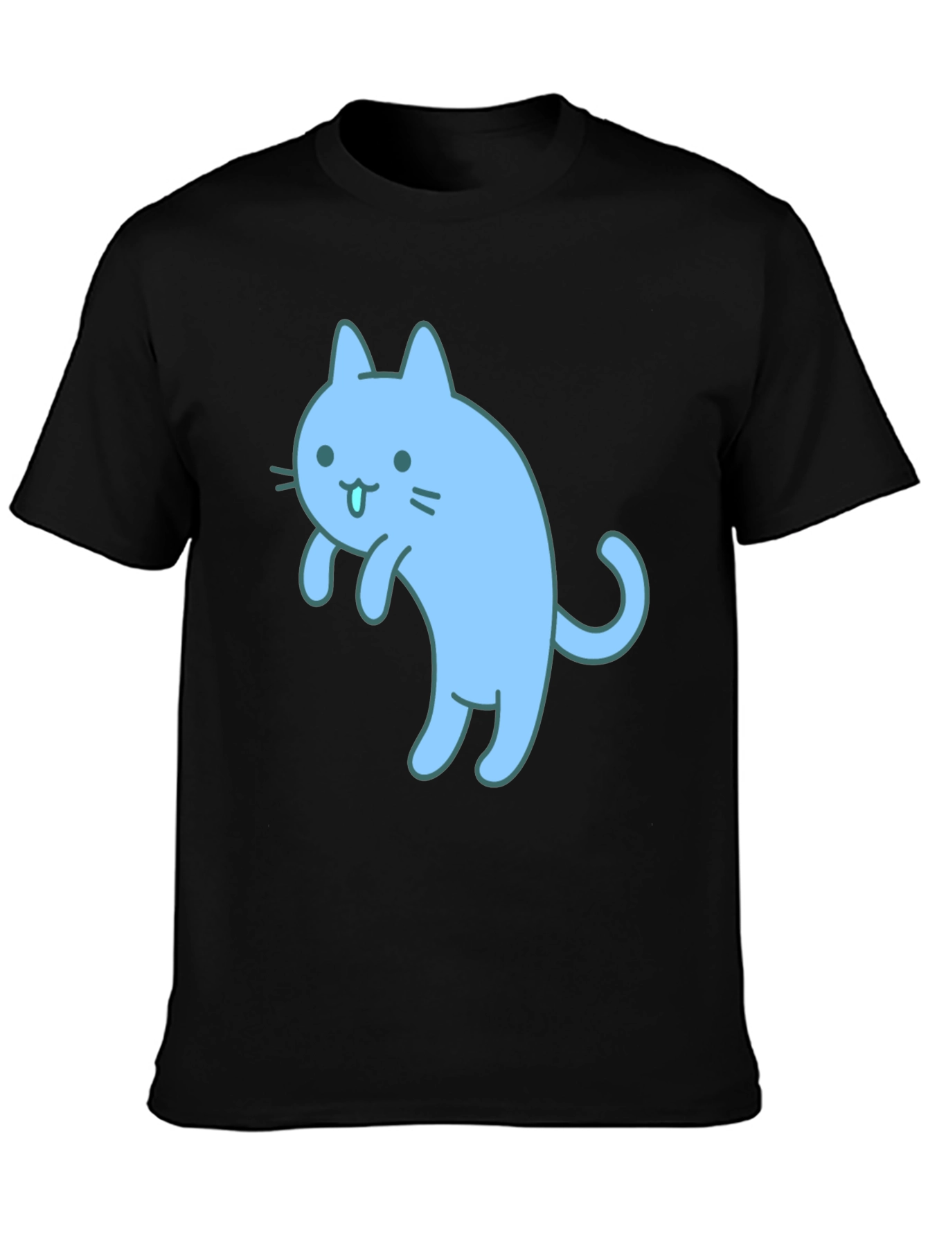Cute Blue Cat Graphic Black T-Shirt