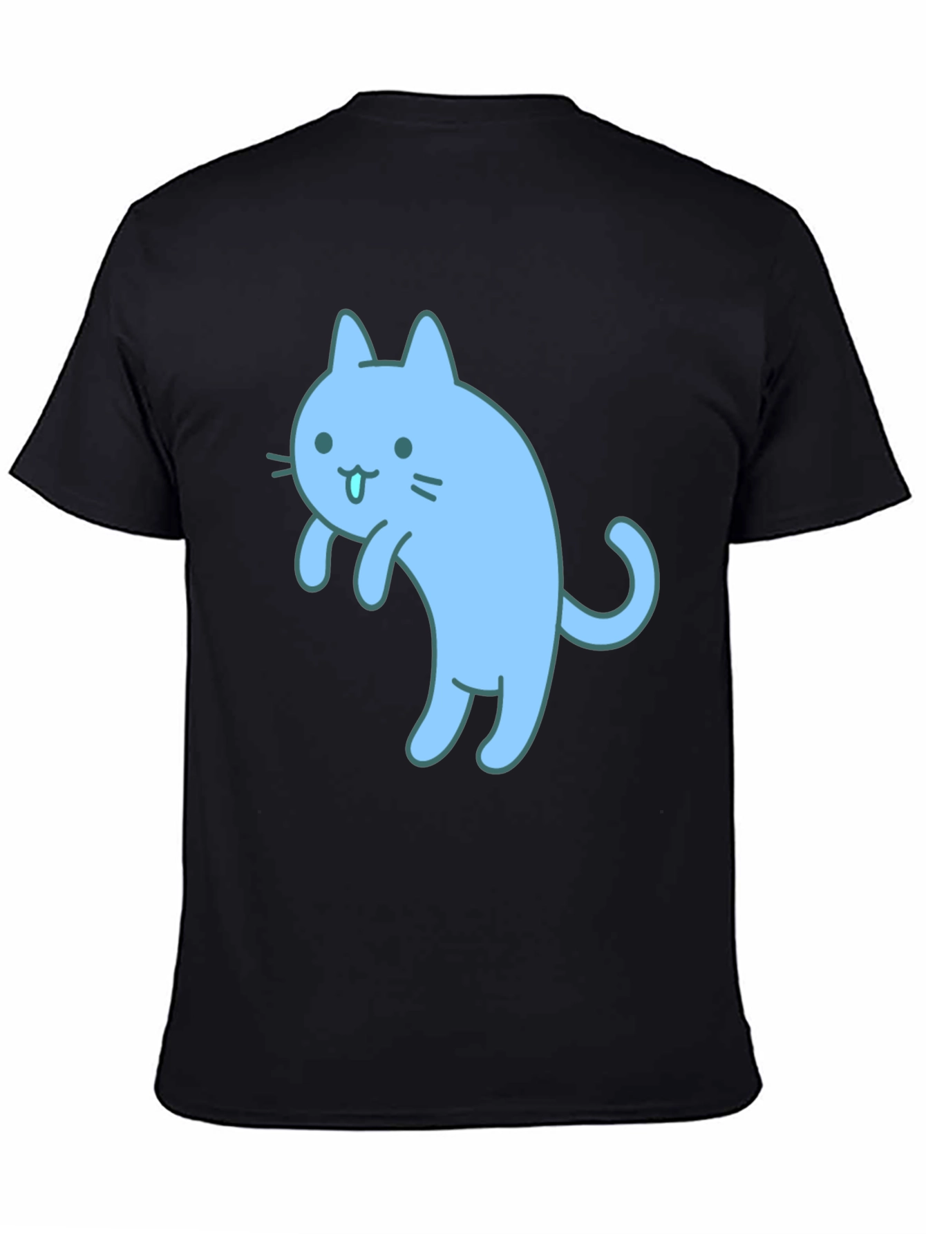 Cute Blue Cat Graphic Black T-Shirt