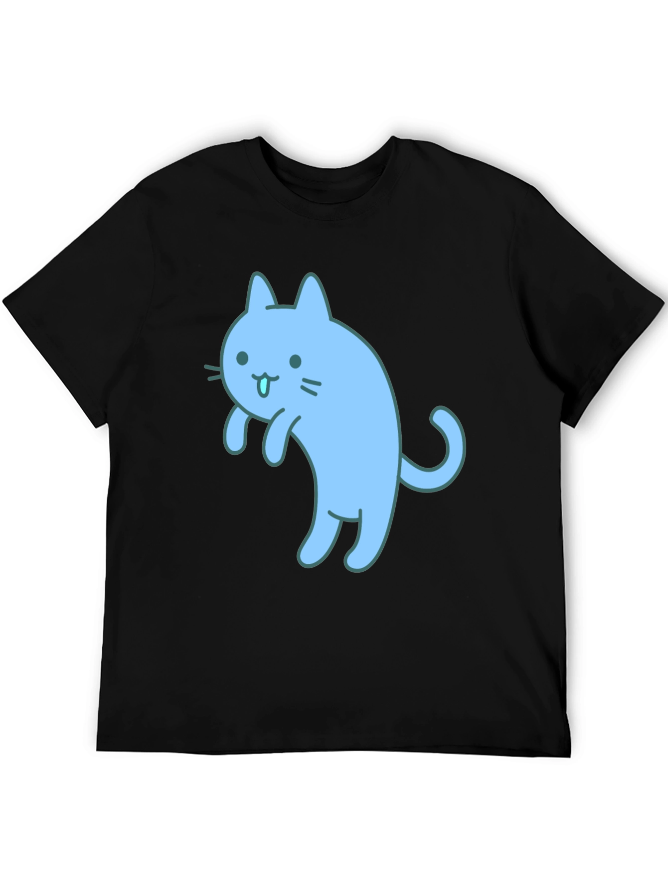 Cute Blue Cat Graphic Black T-Shirt