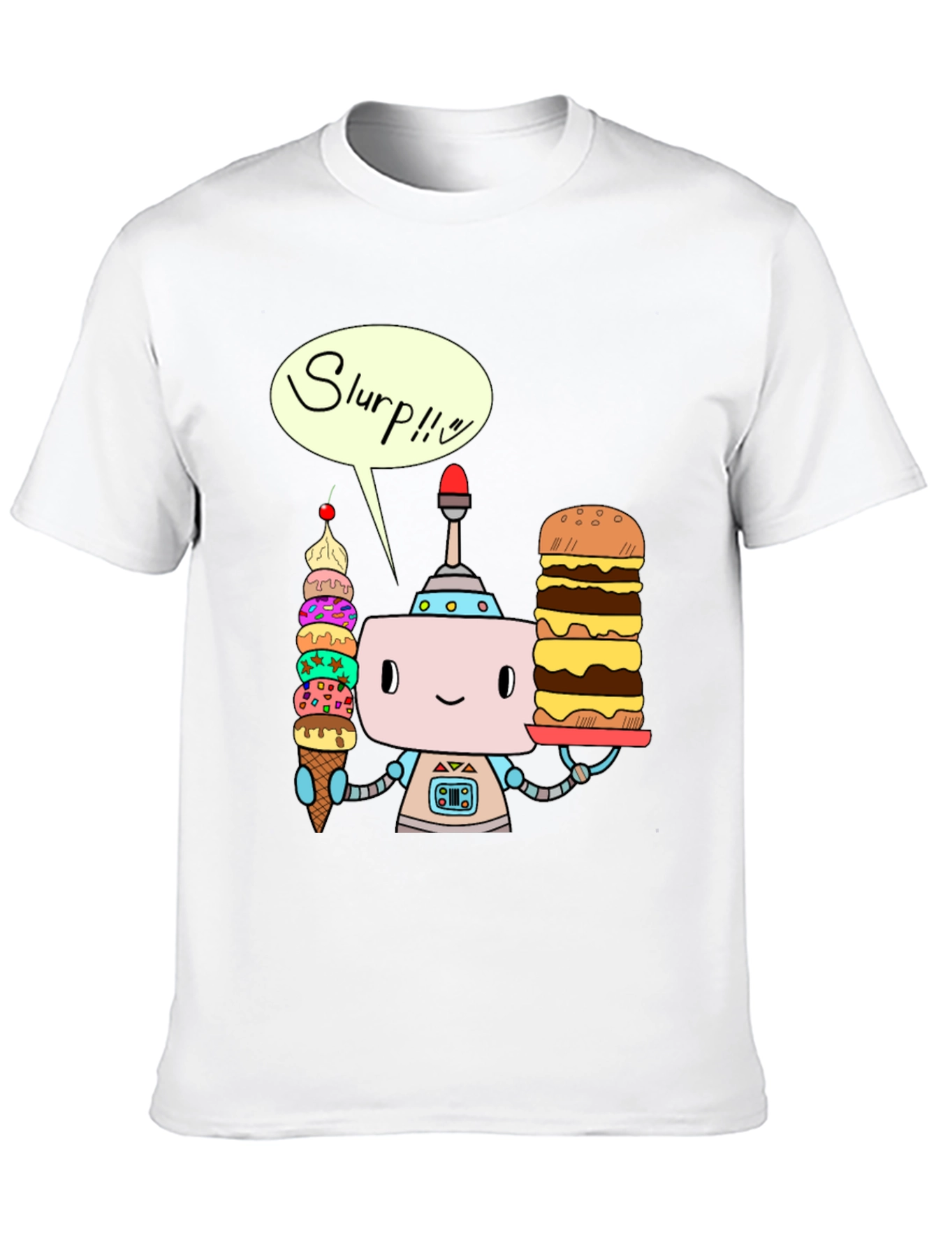 Robot with Ice Cream and Burger T-Shirt