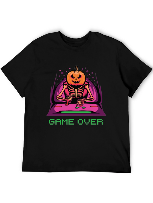 Game Over Pumpkin Skeleton Graphic Tee