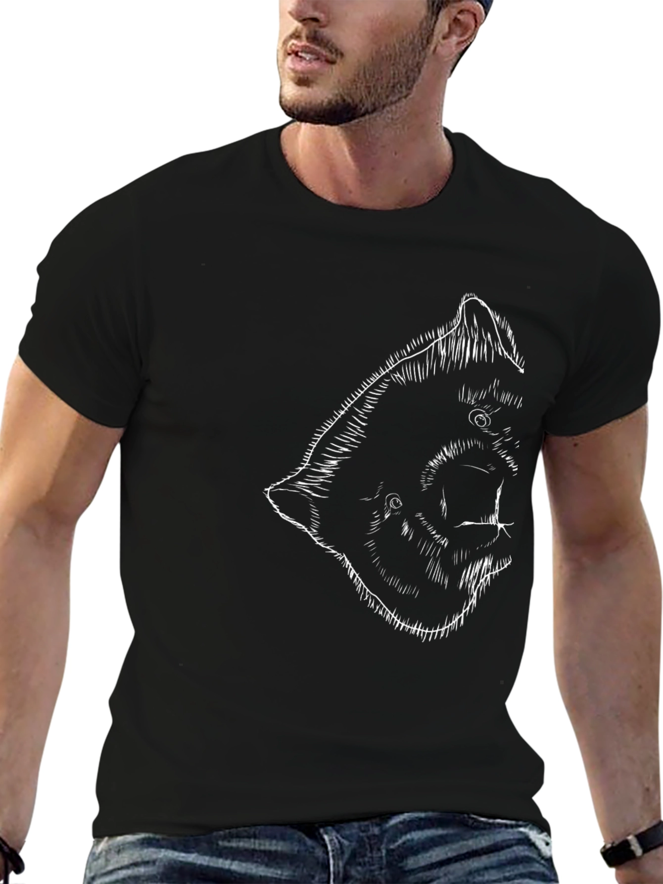 Black T-Shirt with Abstract Bear Graphic