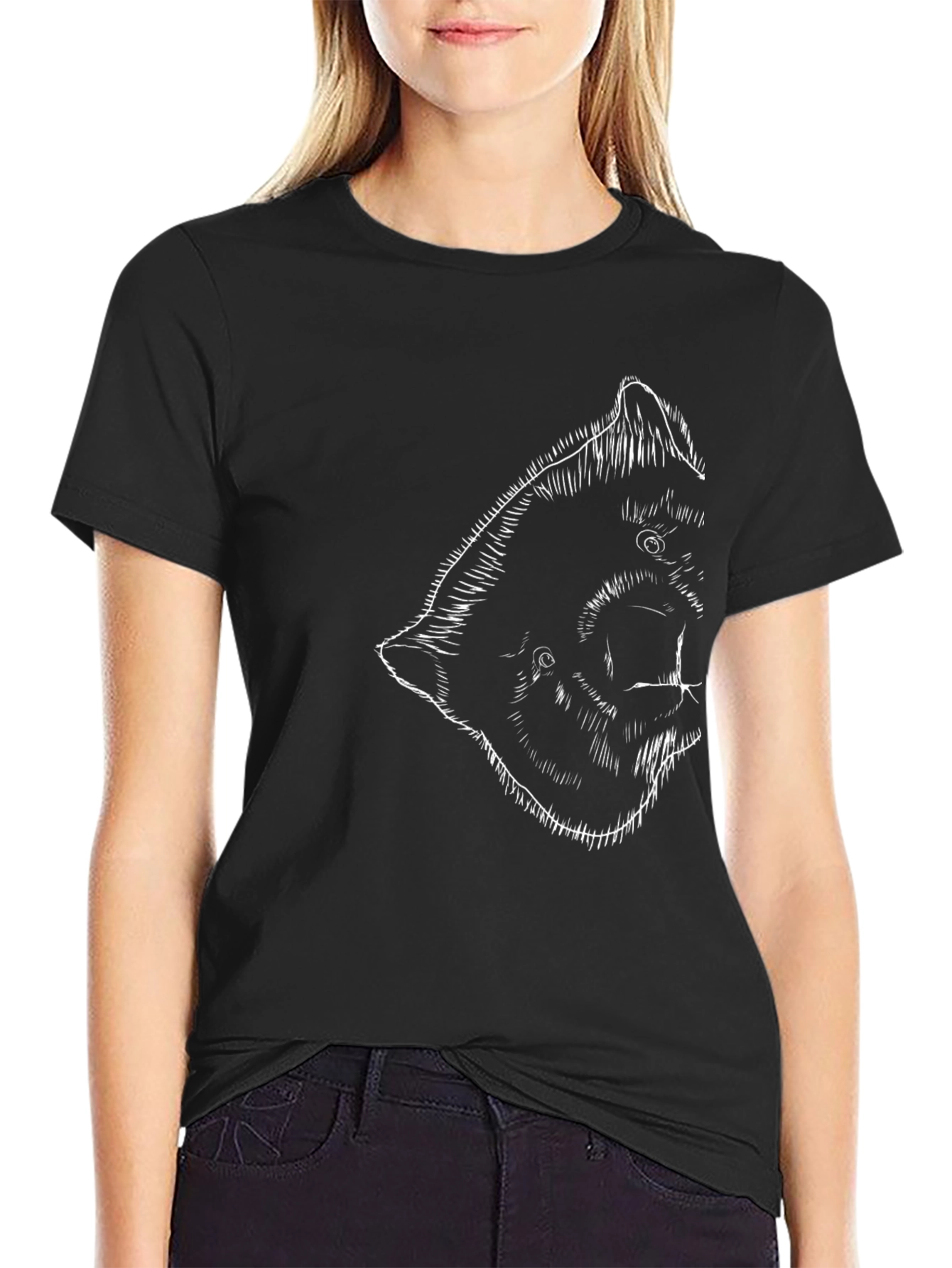 Black T-Shirt with Abstract Bear Graphic