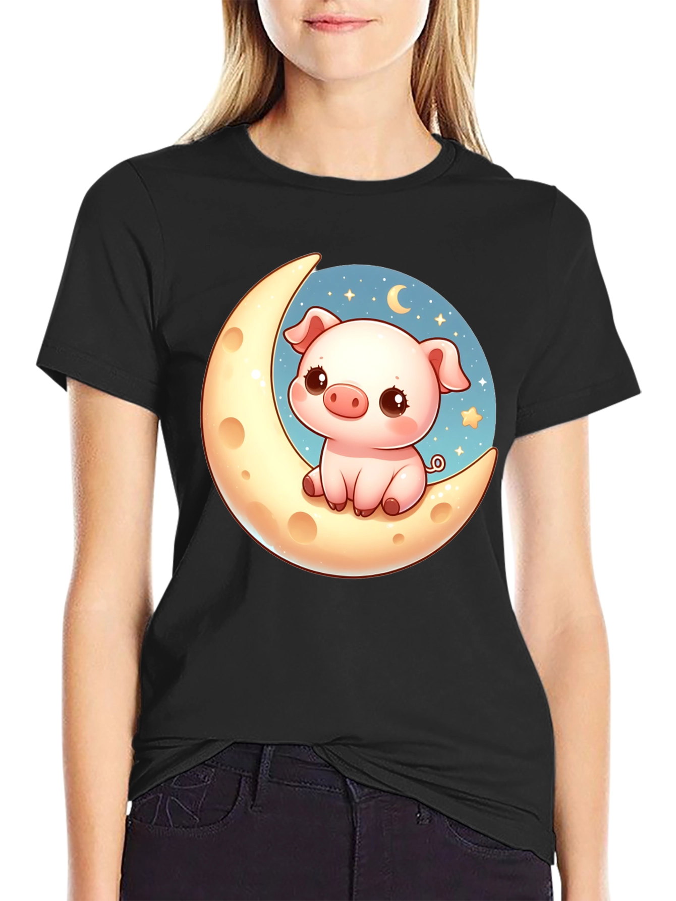 Cute Pig on the Moon Graphic Tee