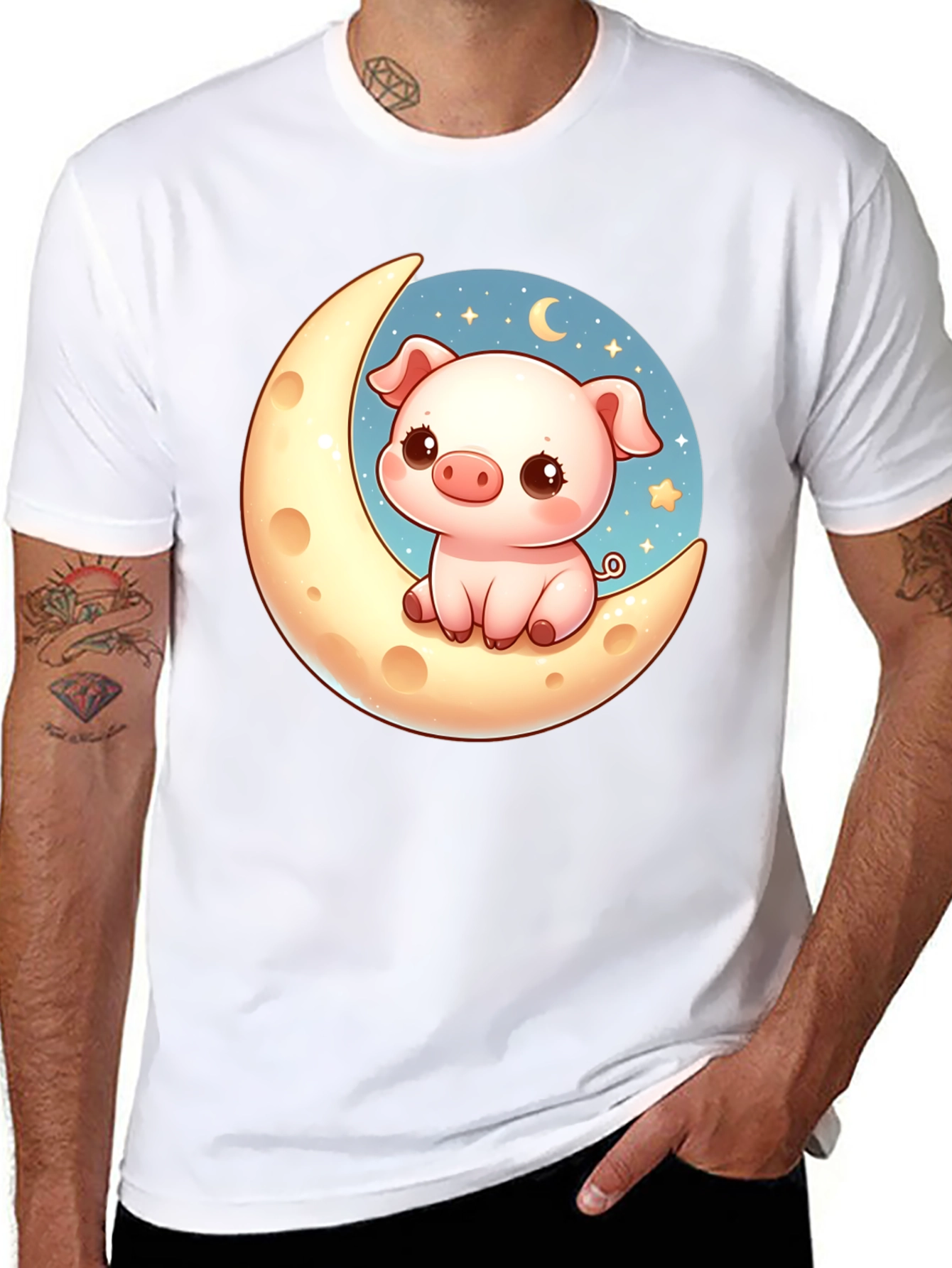 Cute Pig on the Moon Graphic Tee