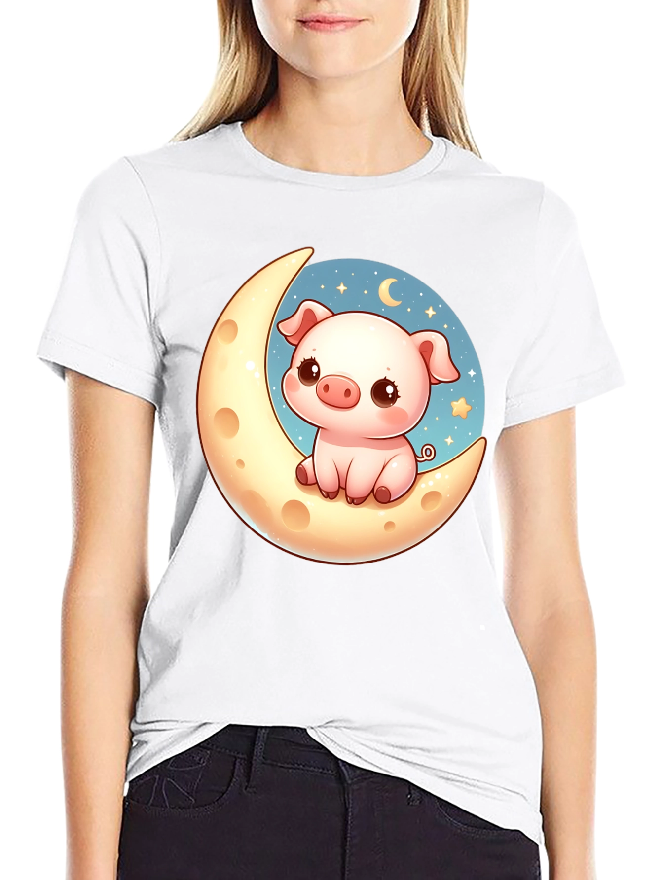 Cute Pig on the Moon Graphic Tee
