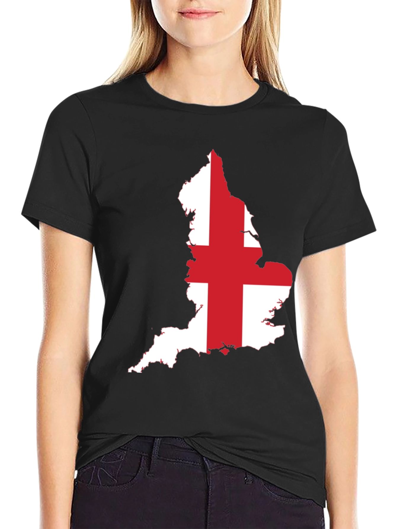 England Flag Map Graphic Tee - Black Cotton T-Shirt