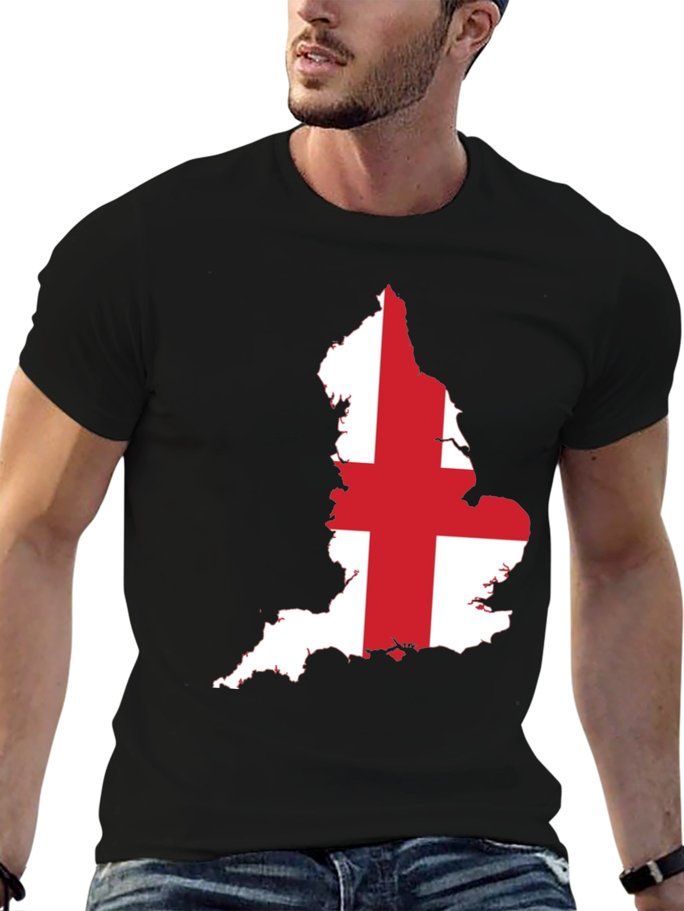 England Flag Map Graphic Tee - Black Cotton T-Shirt