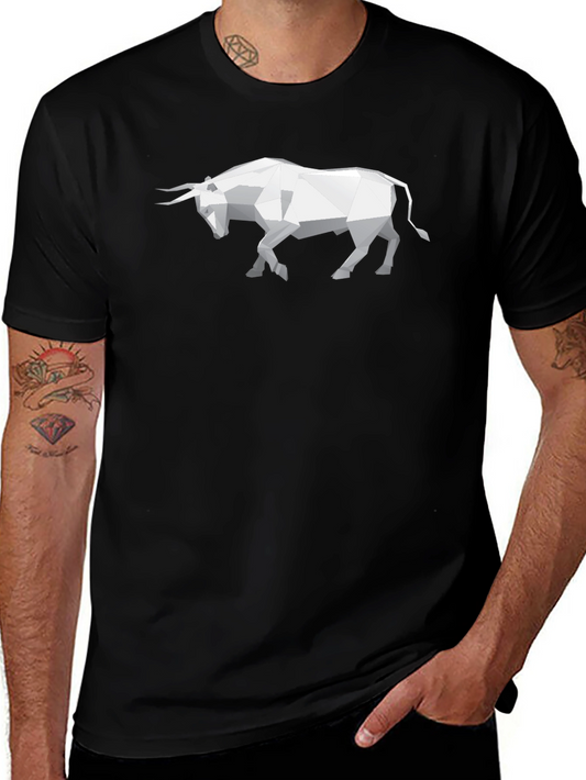 Geometric Bull Graphic Tee - Stylish Black T-Shirt