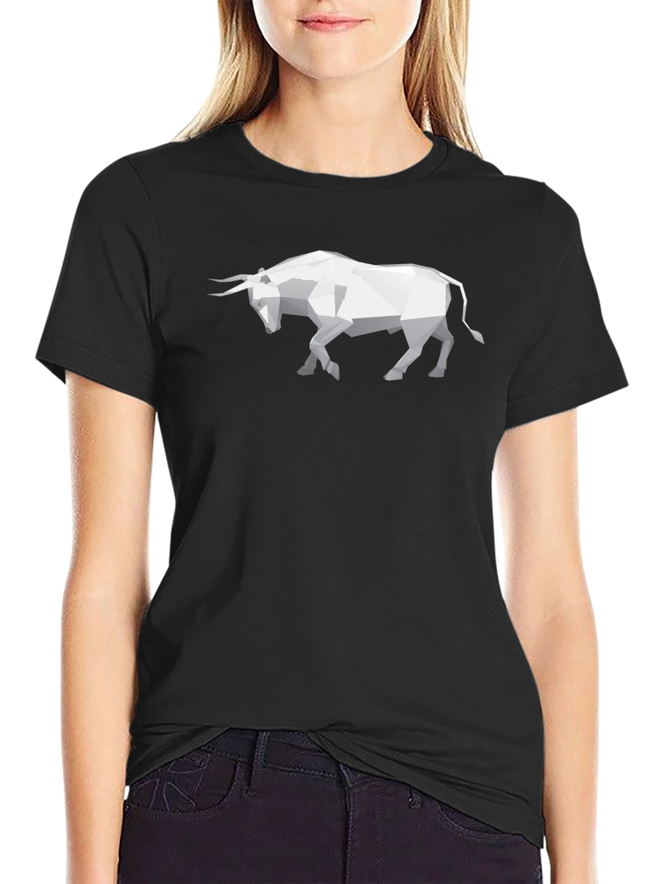 Geometric Bull Graphic Tee - Stylish Black T-Shirt