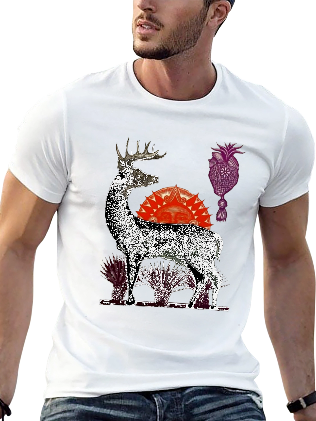 Deer Graphic Print Black T-Shirt