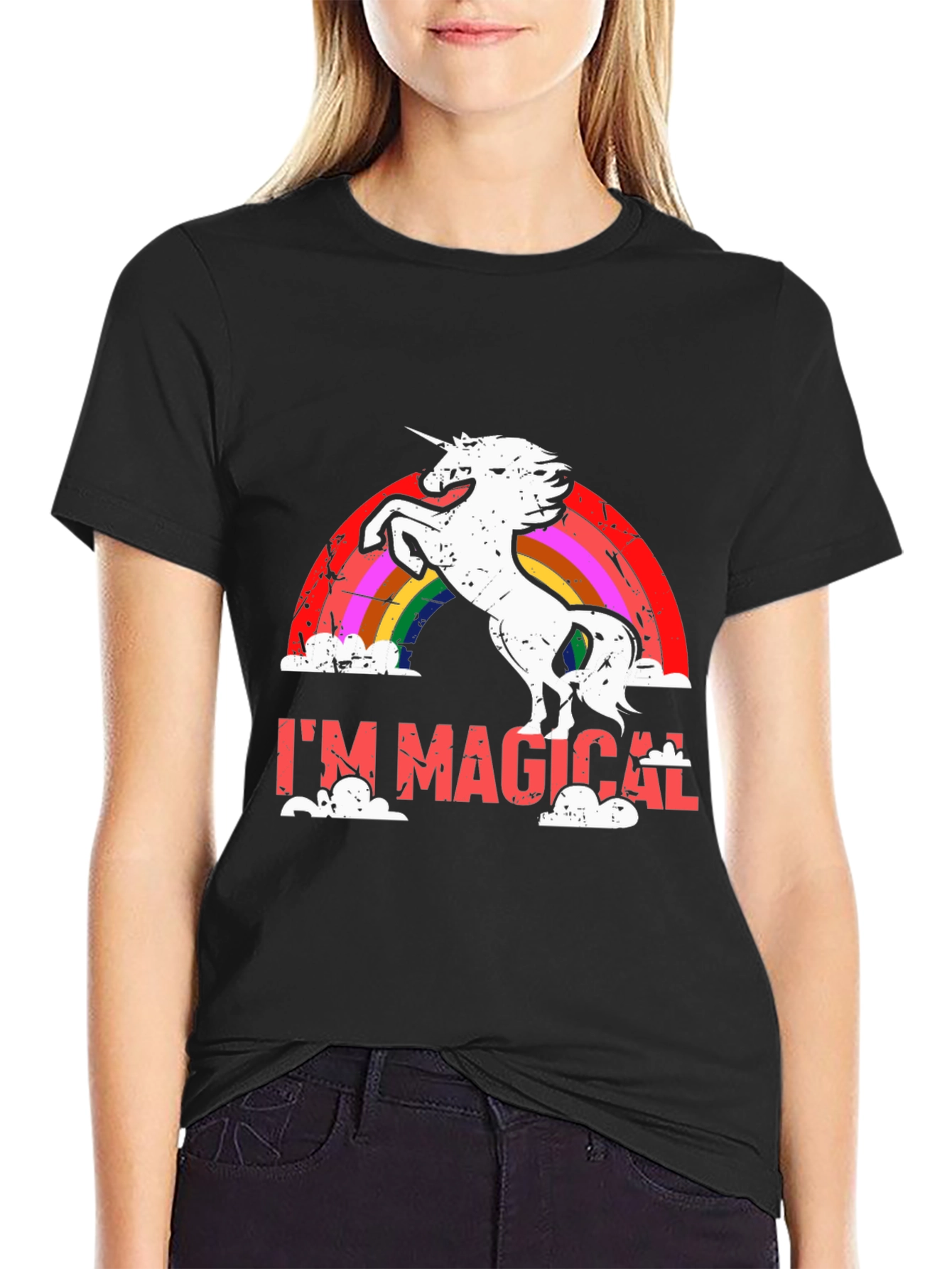 Im Magical Unicorn Rainbow Black T-Shirt