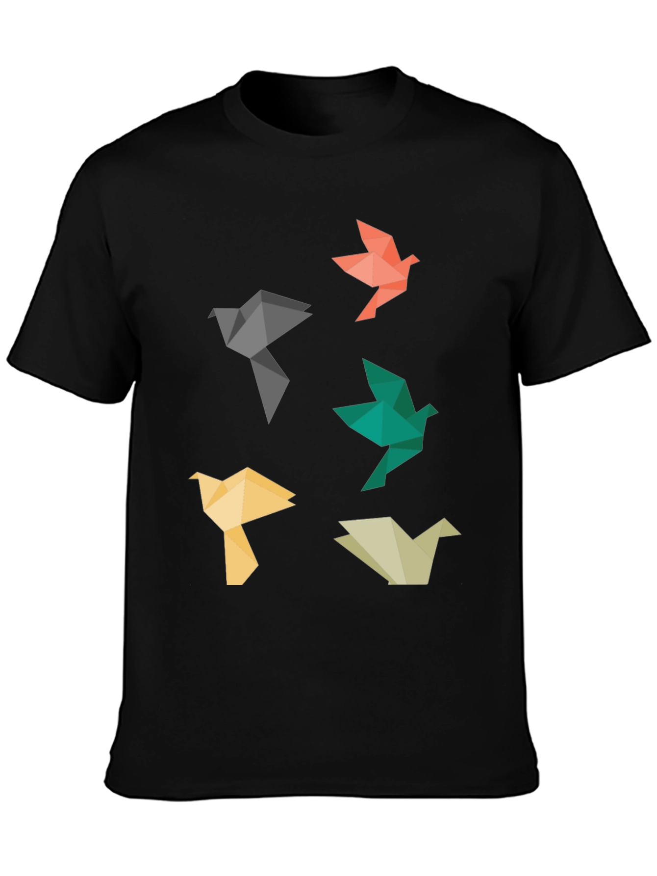 Origami Bird Graphic Tee - Black Casual T-Shirt