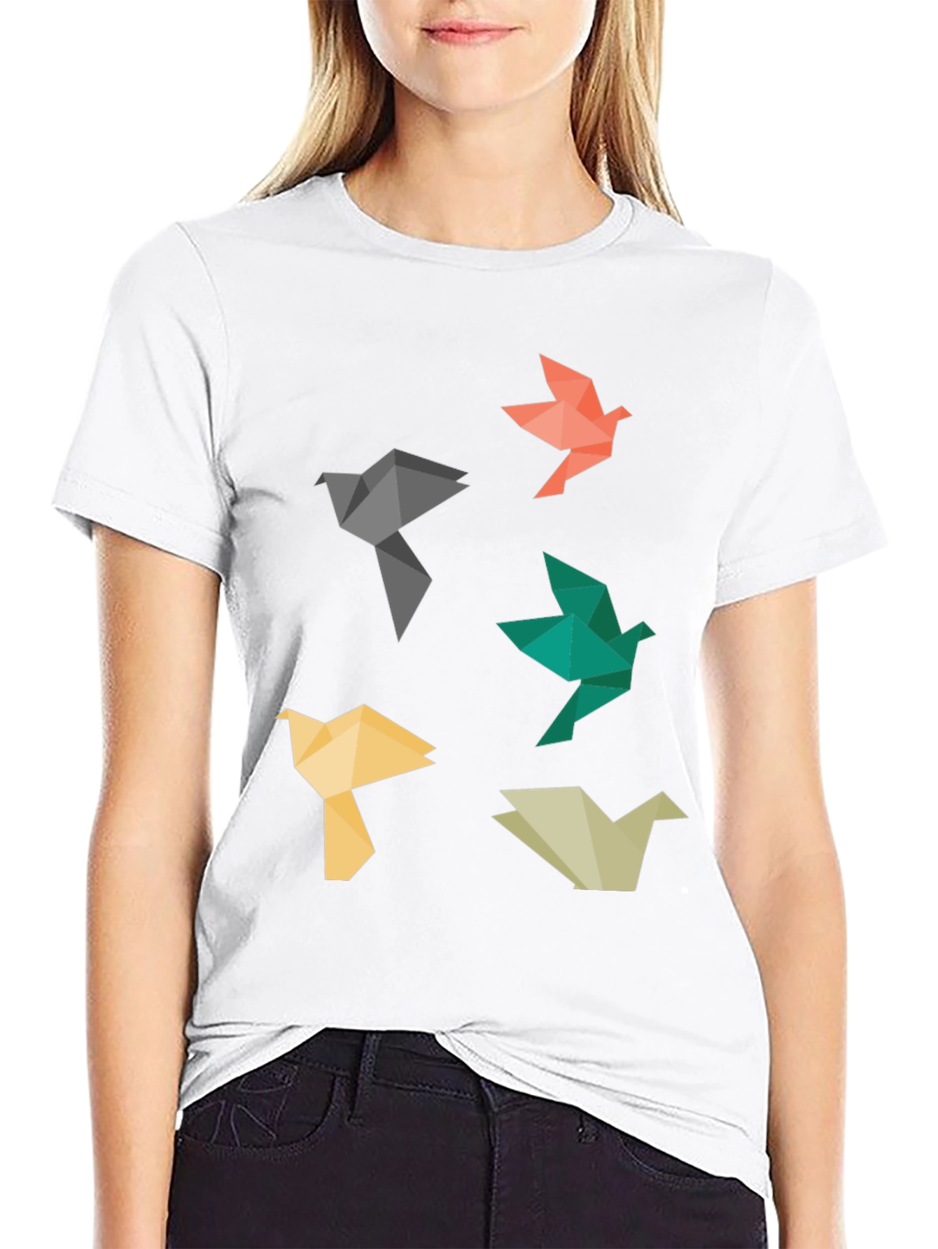 Origami Bird Graphic Tee - Black Casual T-Shirt