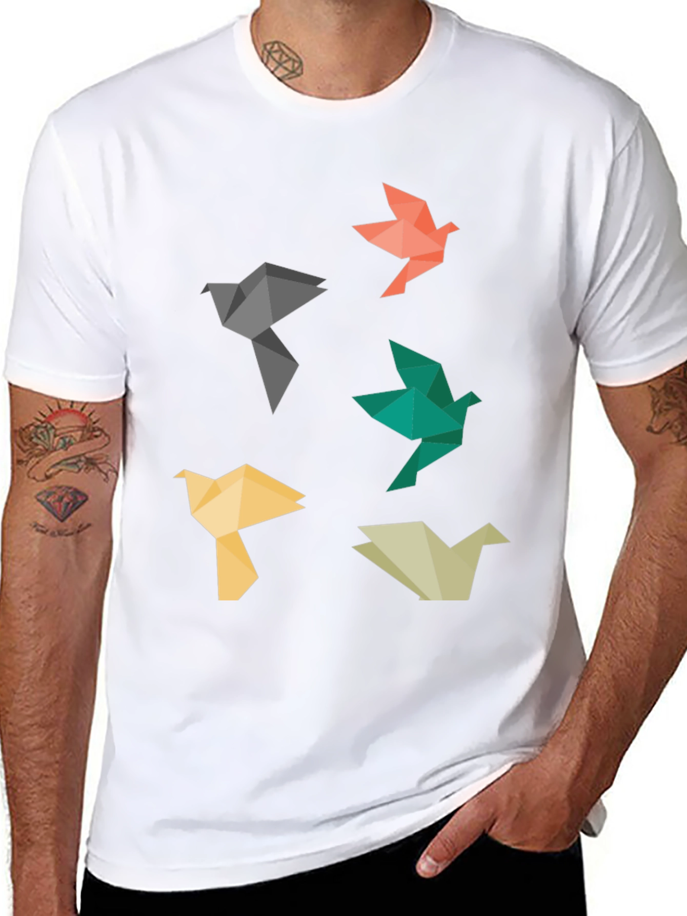 Origami Bird Graphic Tee - Black Casual T-Shirt