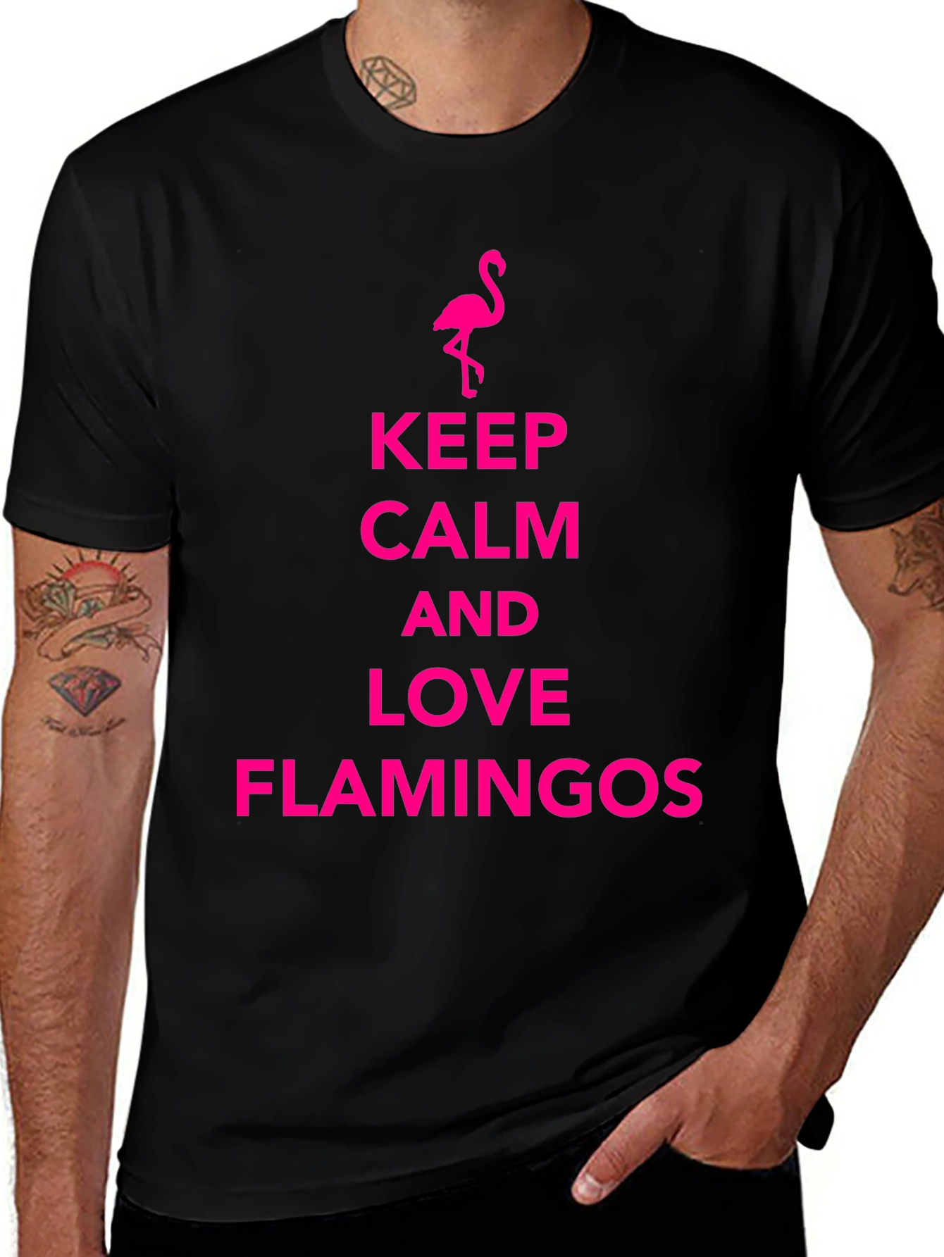 Keep Calm Love Flamingos Black T-Shirt