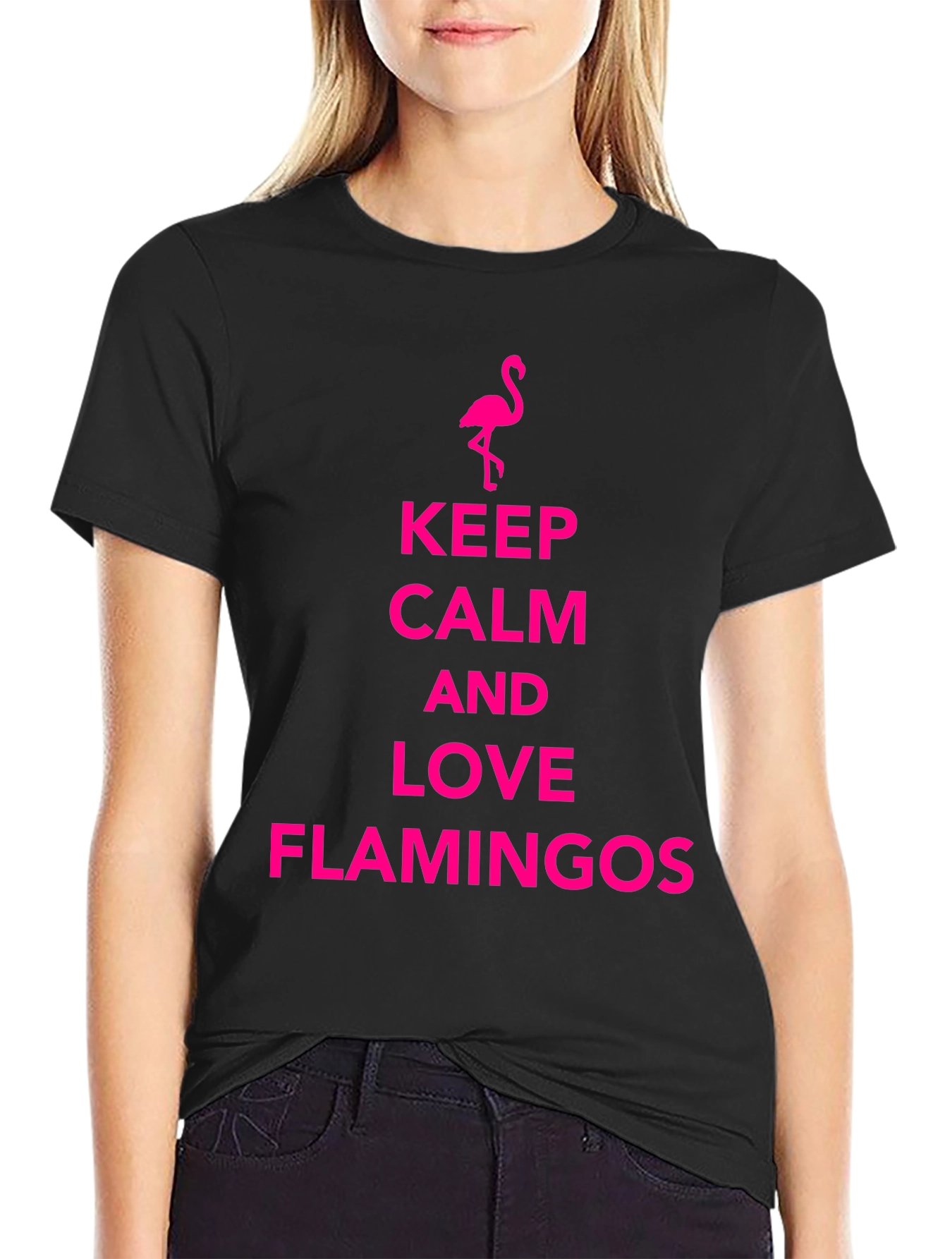 Keep Calm Love Flamingos Black T-Shirt