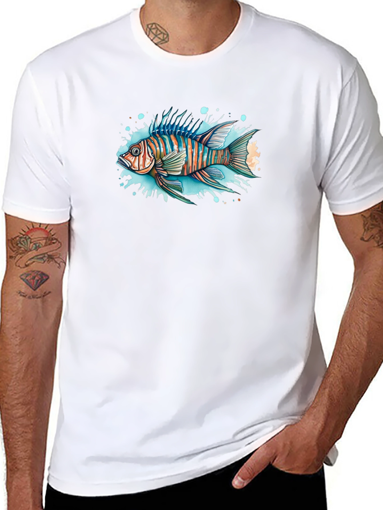 Striped Fish Graphic Black Tee