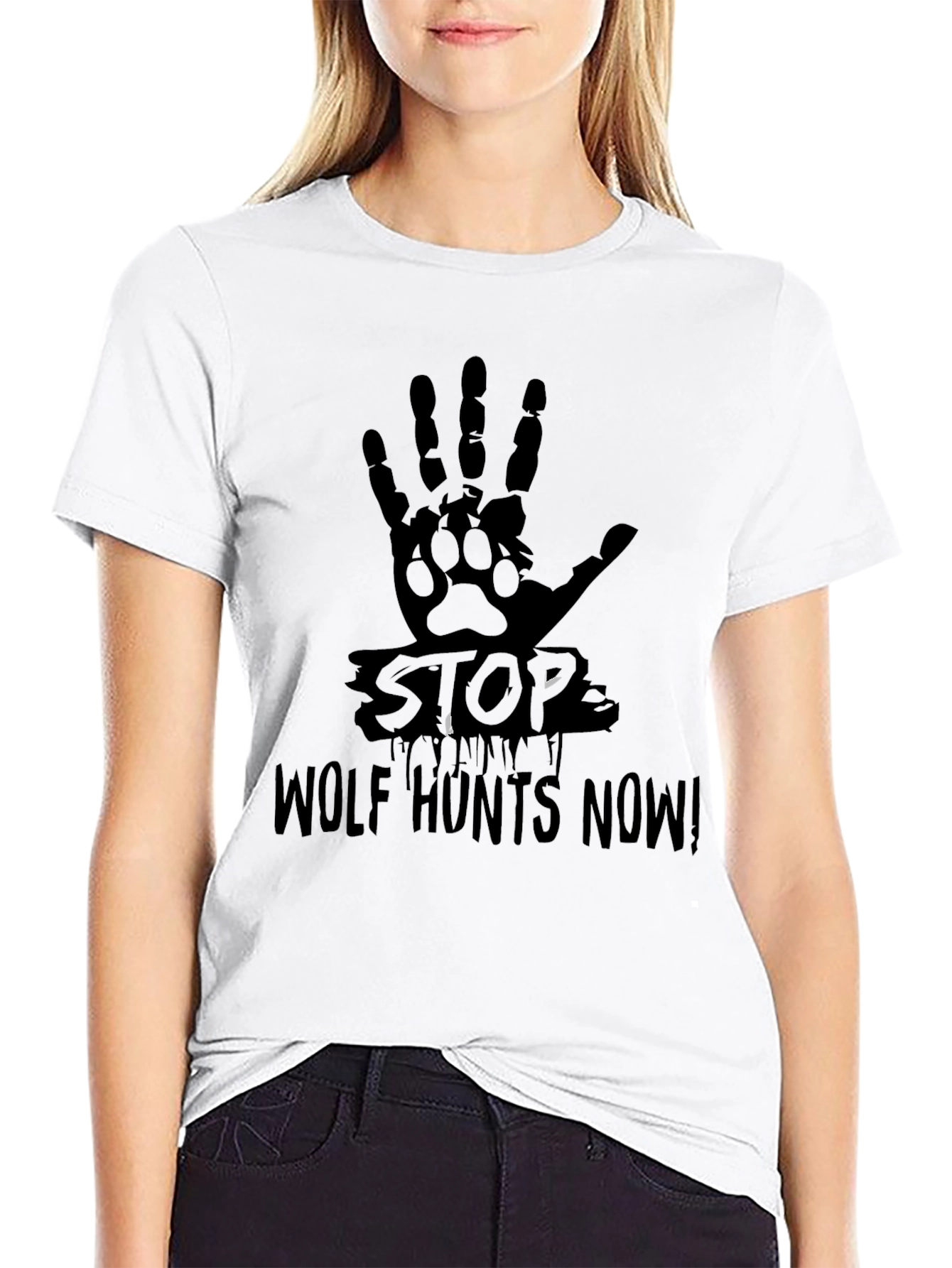 Stop Wolf Hunts Now! Black T-Shirt