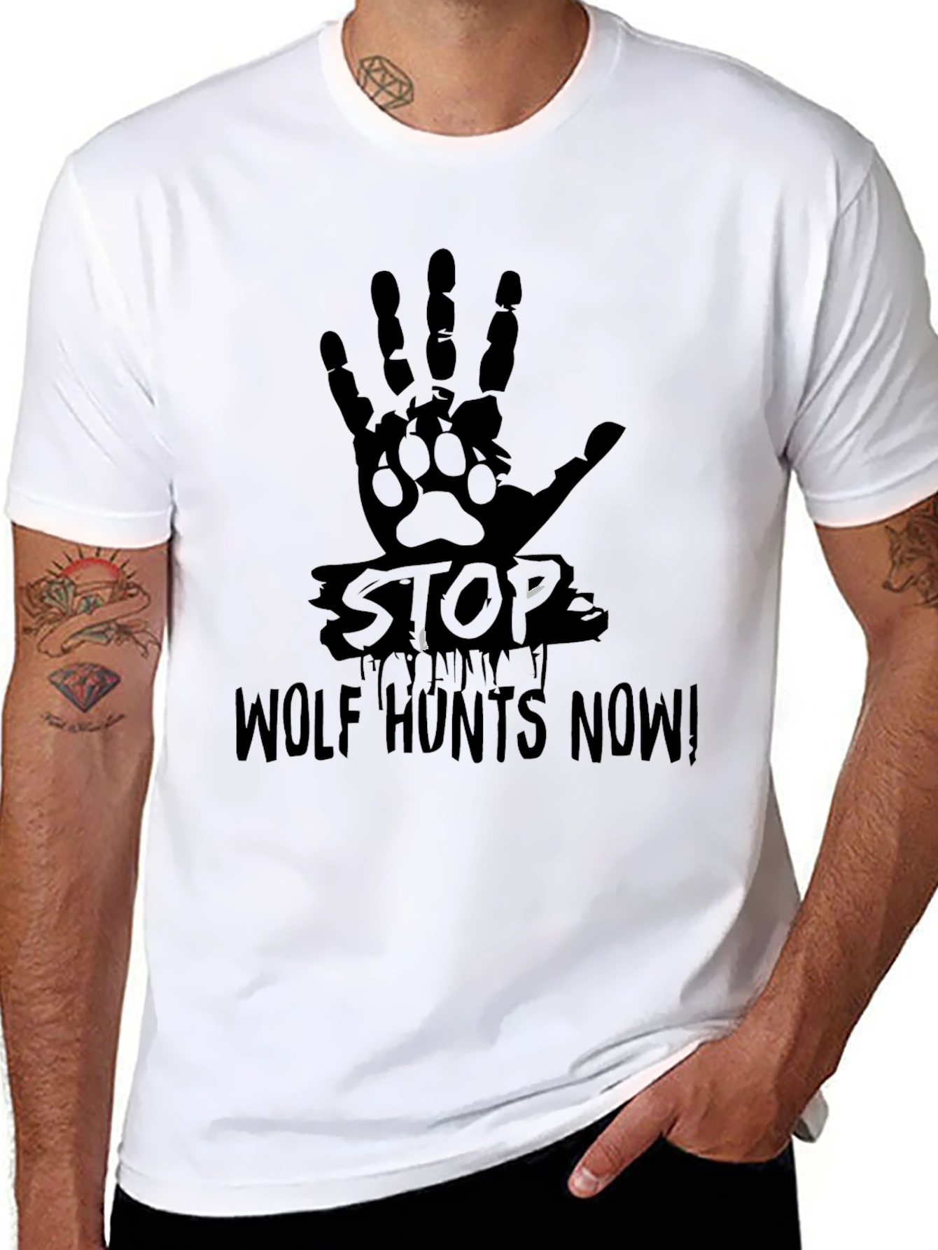 Stop Wolf Hunts Now! Black T-Shirt