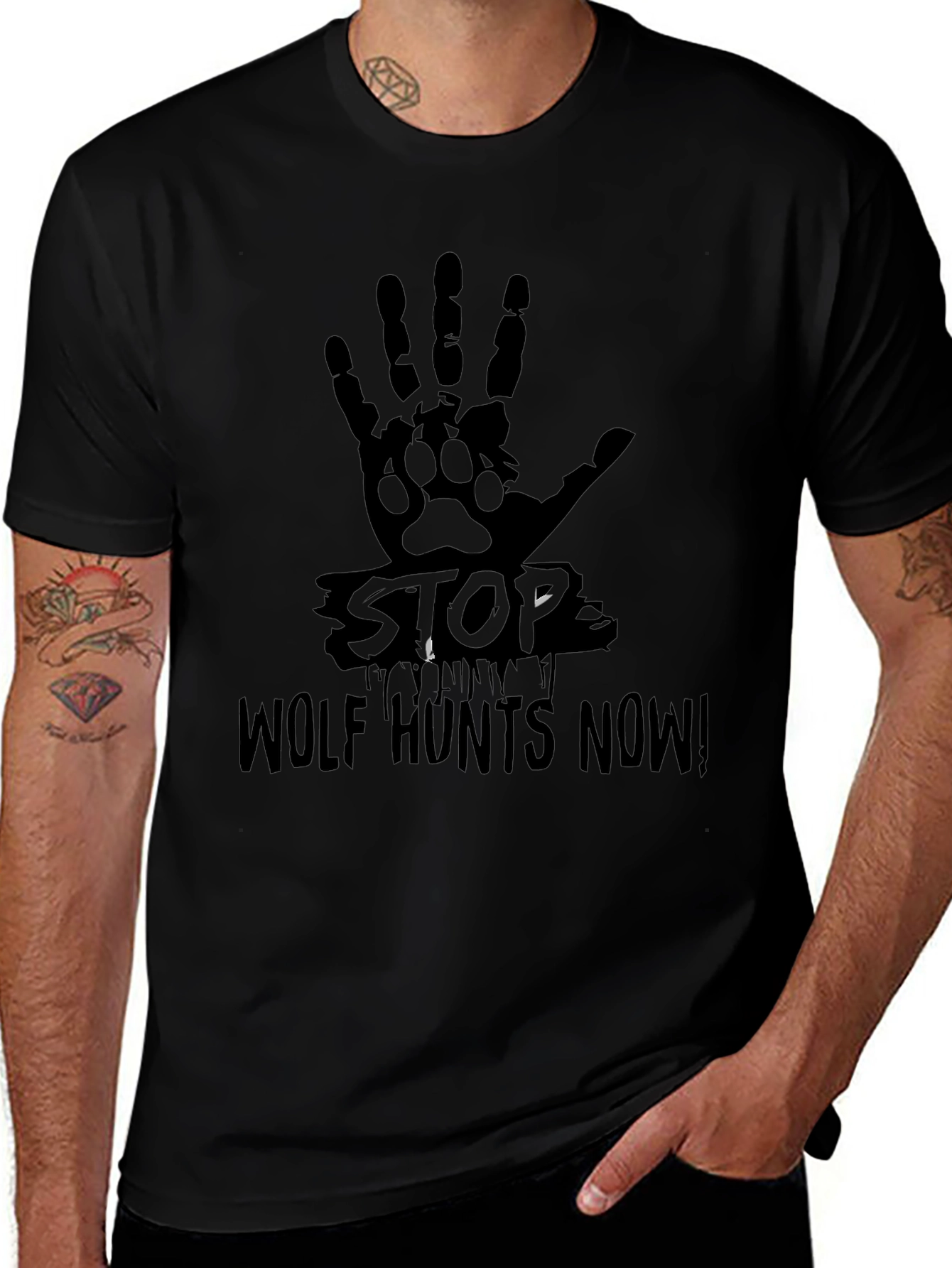 Stop Wolf Hunts Now! Black T-Shirt
