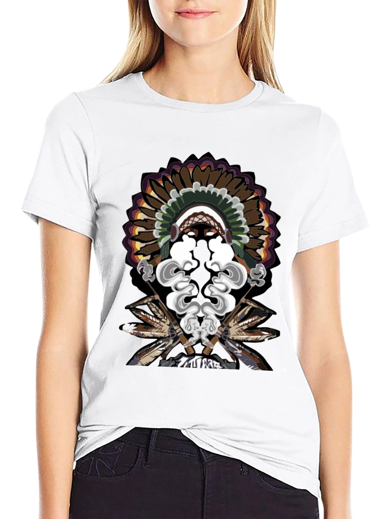 Native American Chief Feather Headdress Graphic T-Shirt