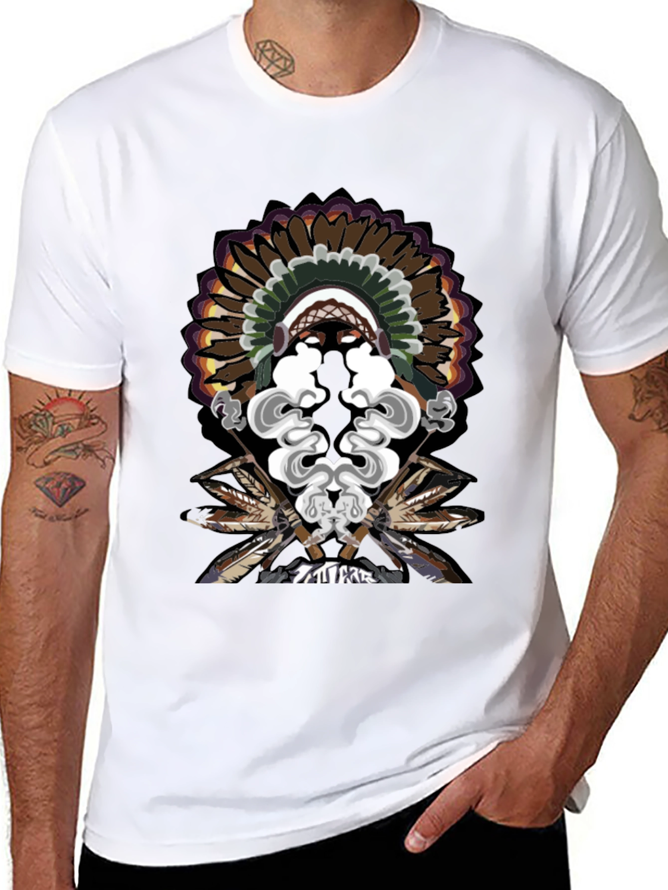 Native American Chief Feather Headdress Graphic T-Shirt