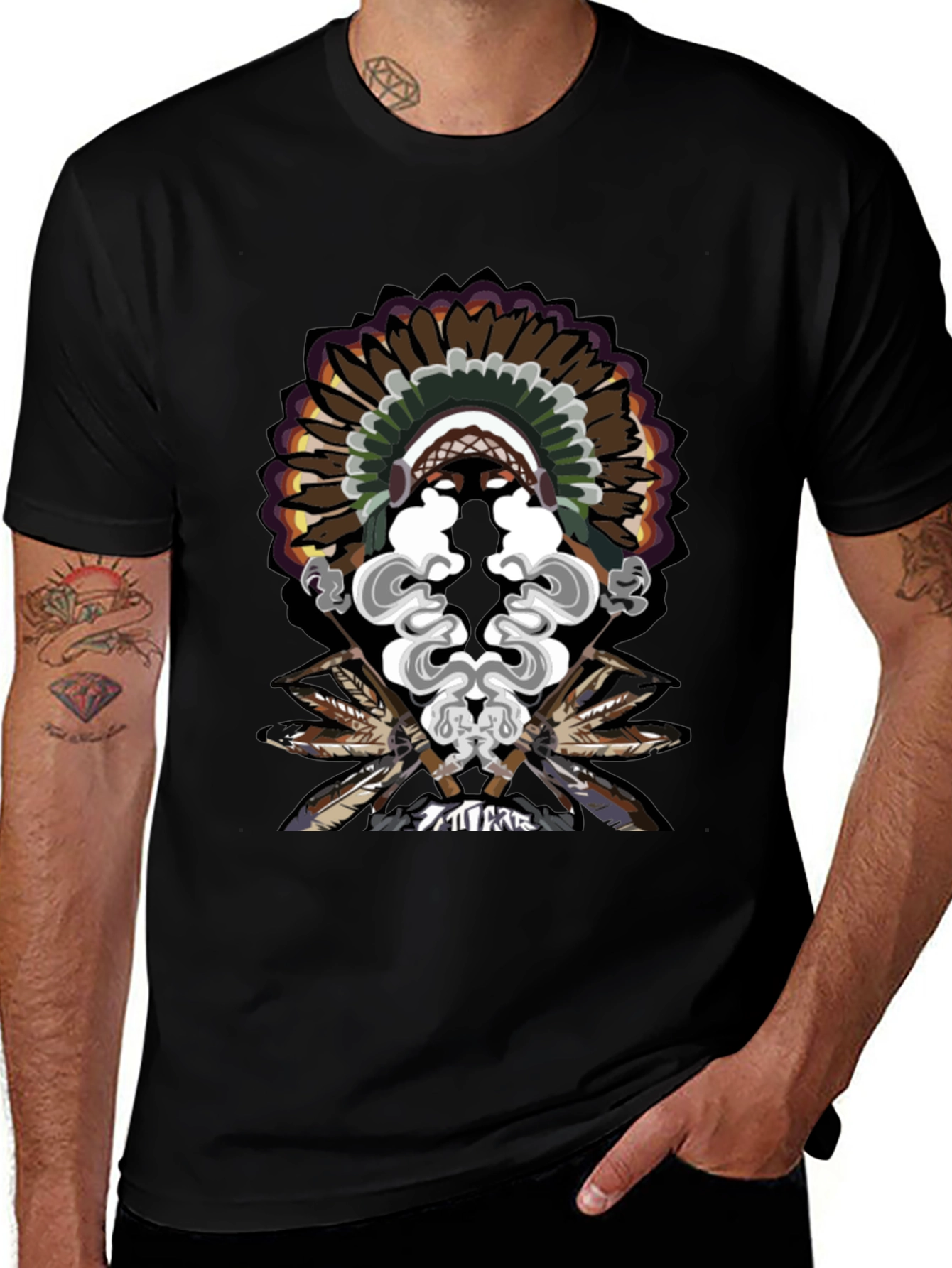 Native American Chief Feather Headdress Graphic T-Shirt