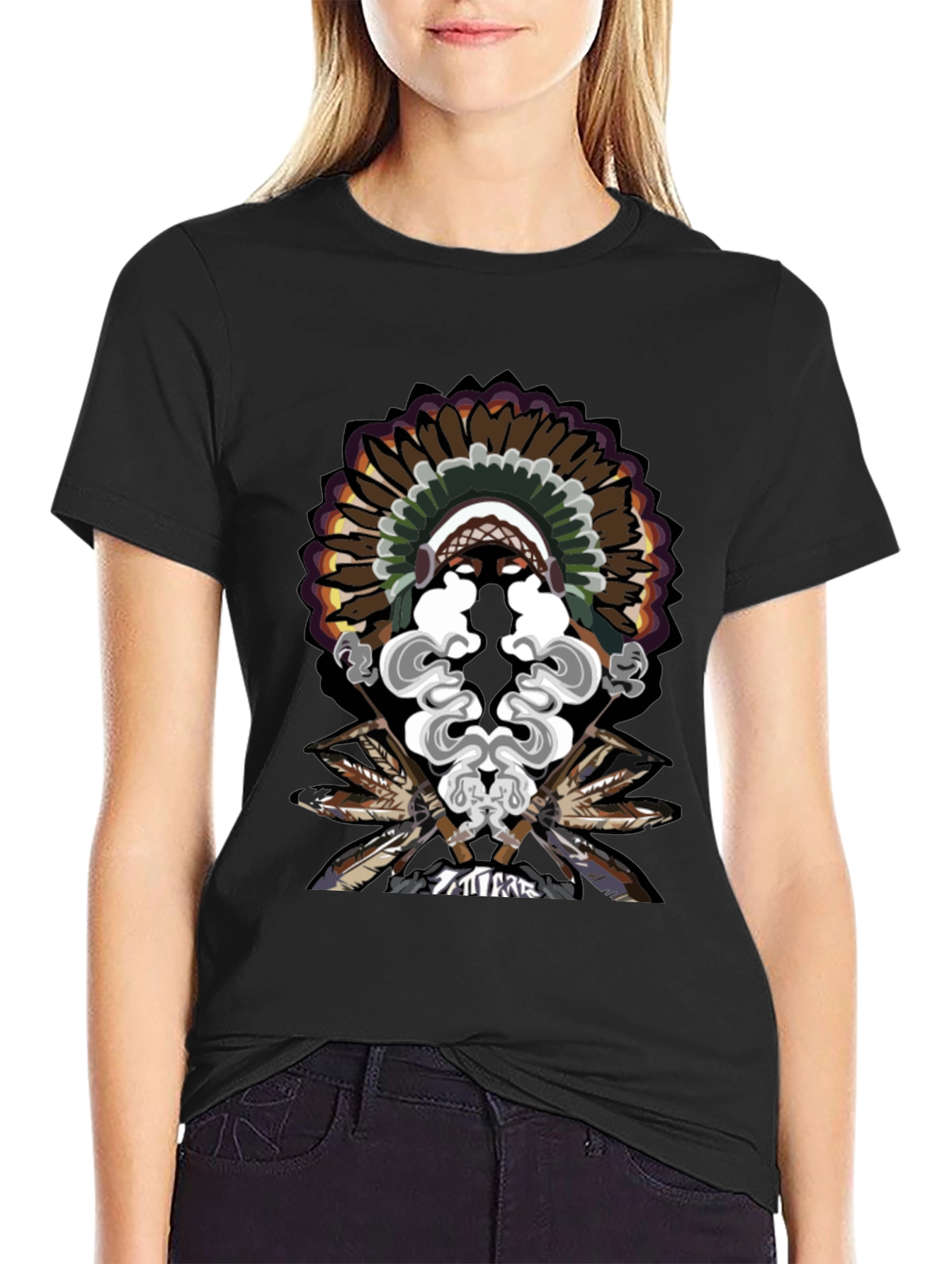 Native American Chief Feather Headdress Graphic T-Shirt