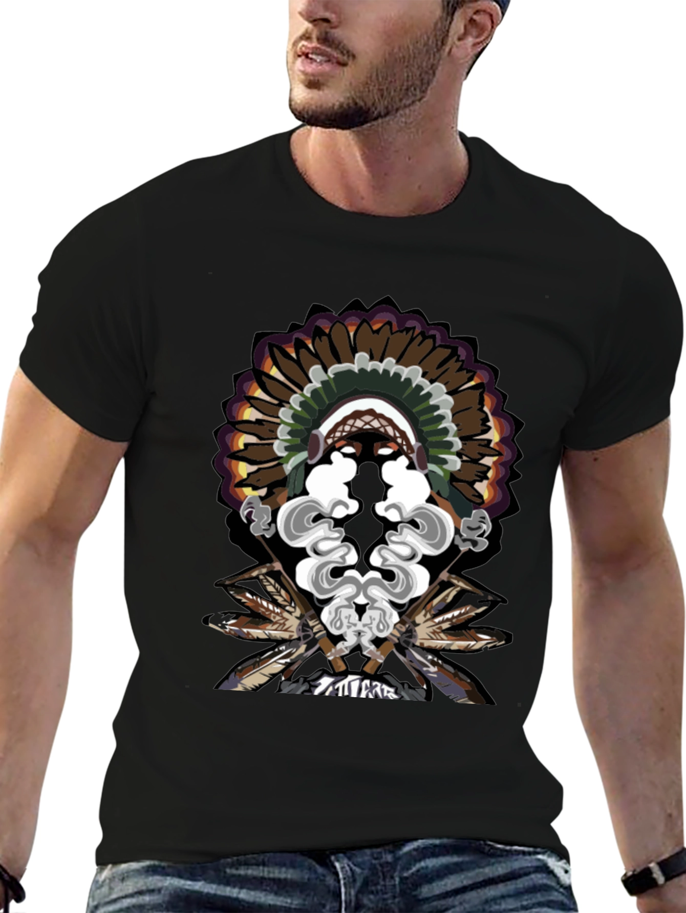 Native American Chief Feather Headdress Graphic T-Shirt