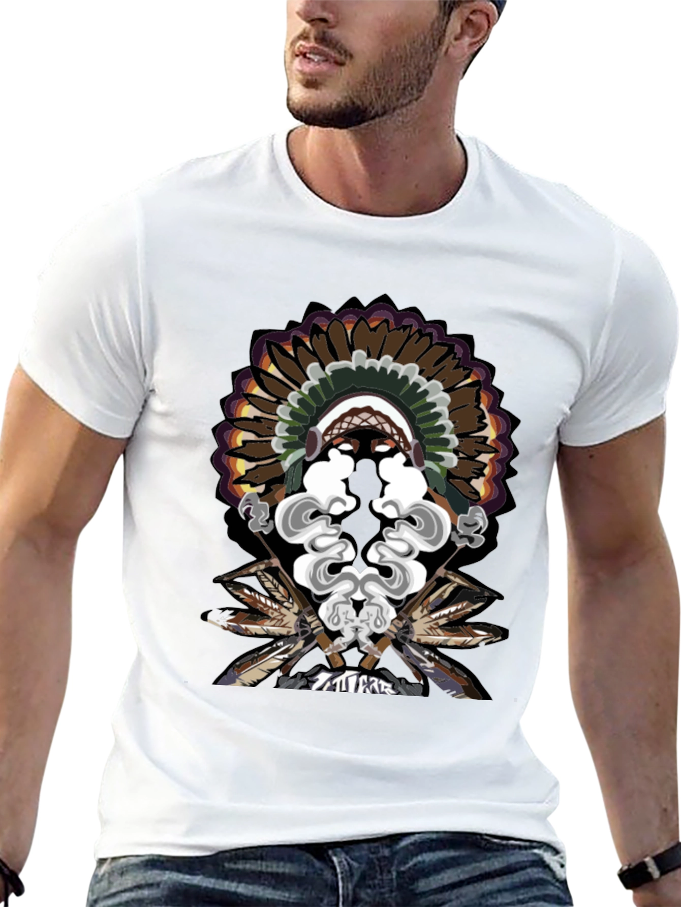 Native American Chief Feather Headdress Graphic T-Shirt