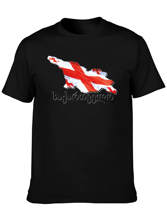 Georgia Flag Map T-Shirt - Black Crew Neck Tee