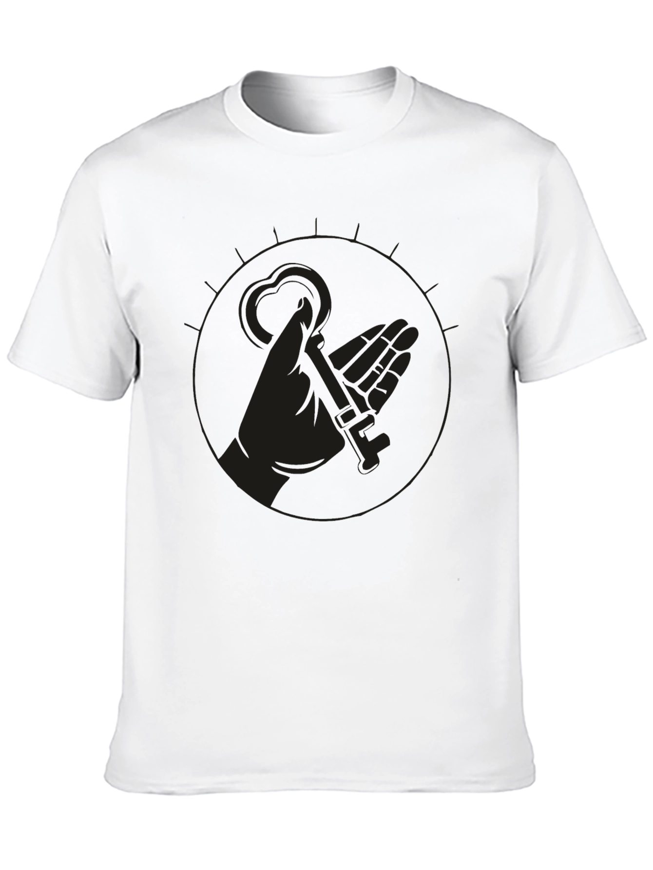 Mens Black Graphic Tee - Hand Holding Key Design