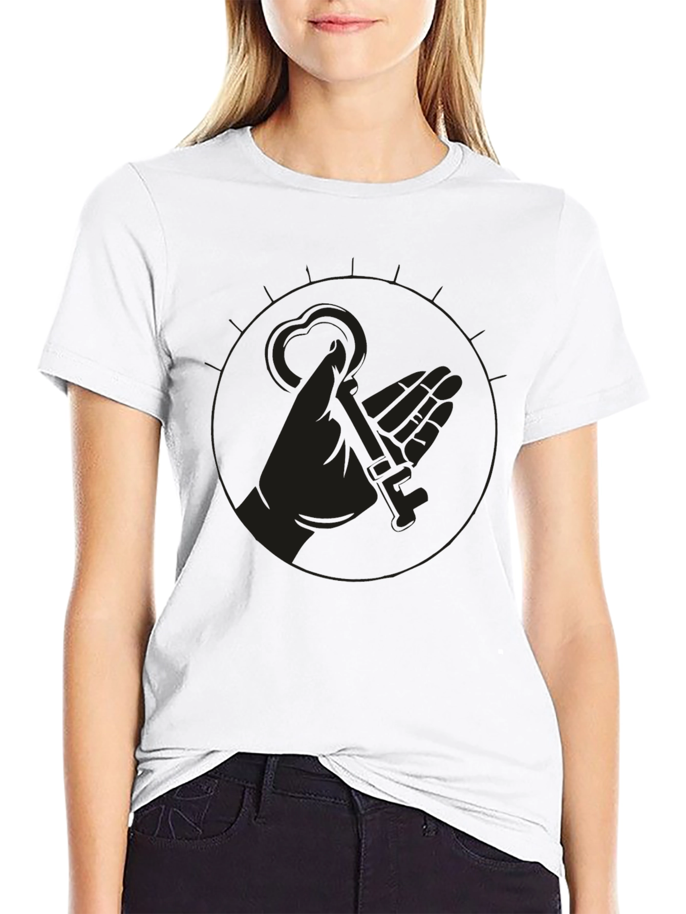 Mens Black Graphic Tee - Hand Holding Key Design