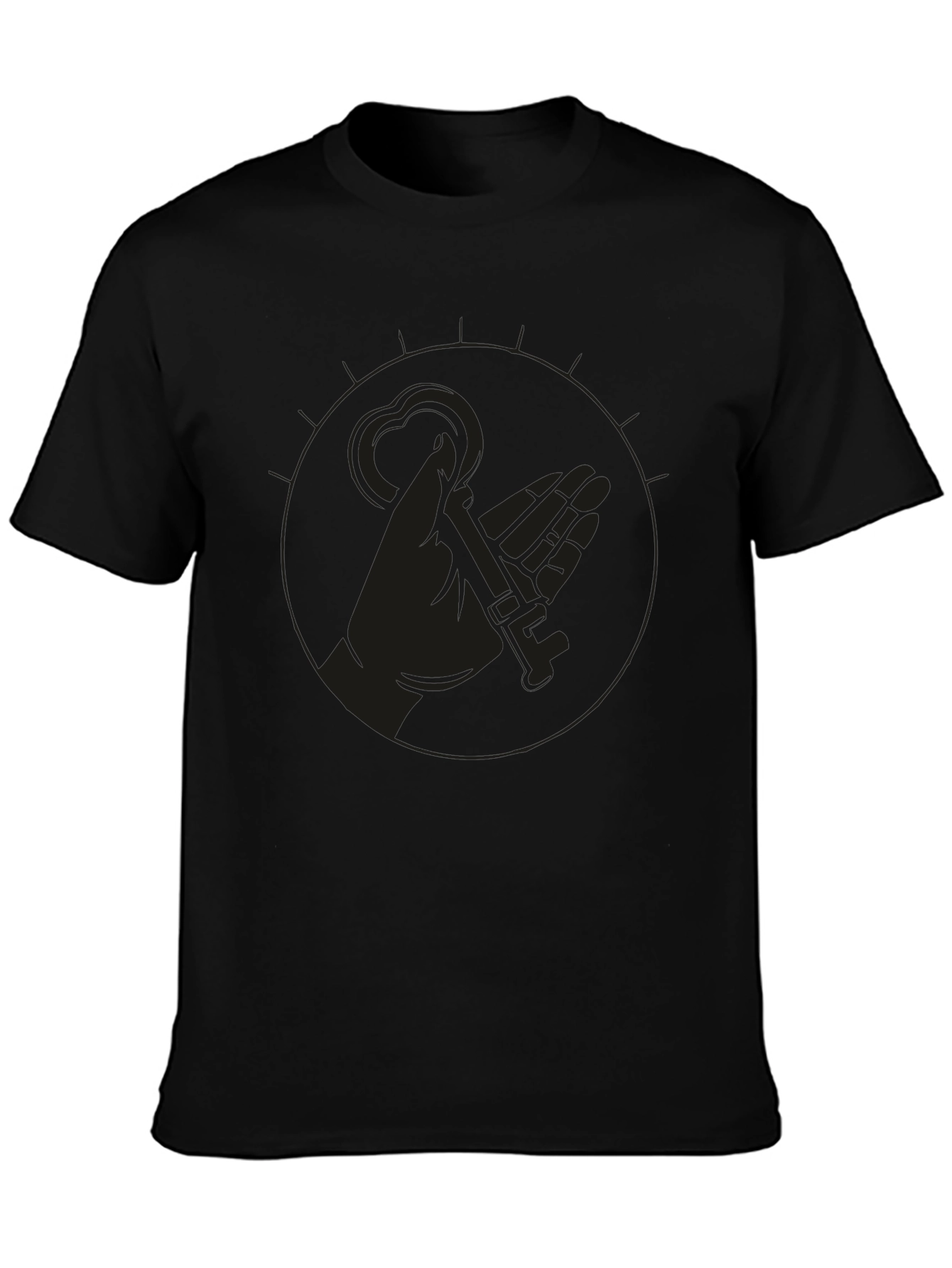 Mens Black Graphic Tee - Hand Holding Key Design