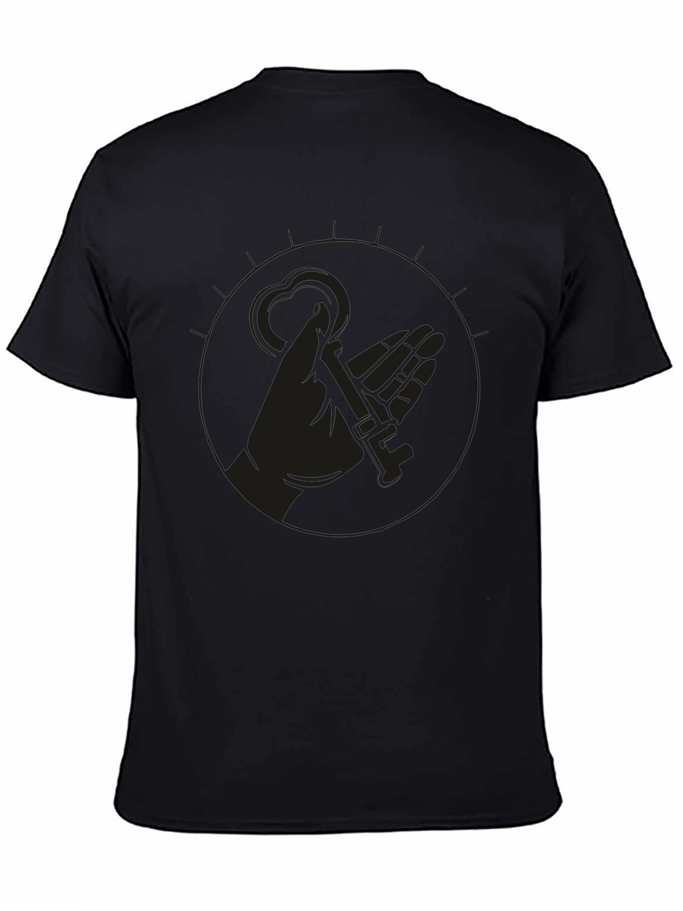 Mens Black Graphic Tee - Hand Holding Key Design