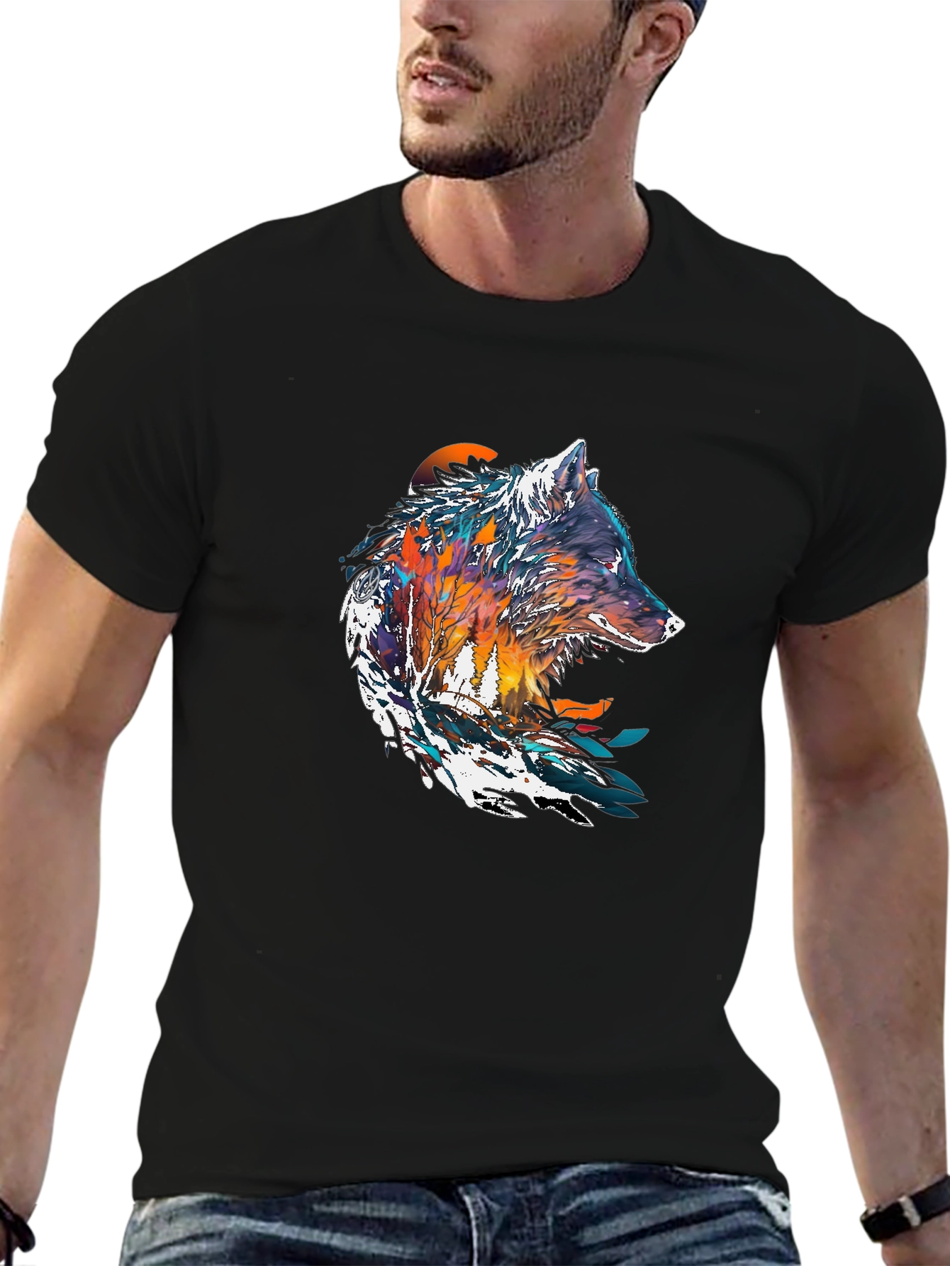 Wolf Graphic Print T-Shirt - Nature Inspired