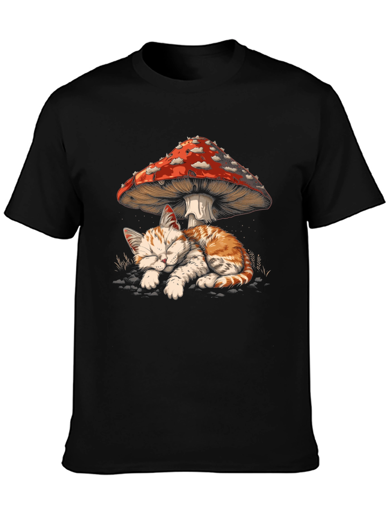 Cat Napping Under Mushroom Graphic Tee