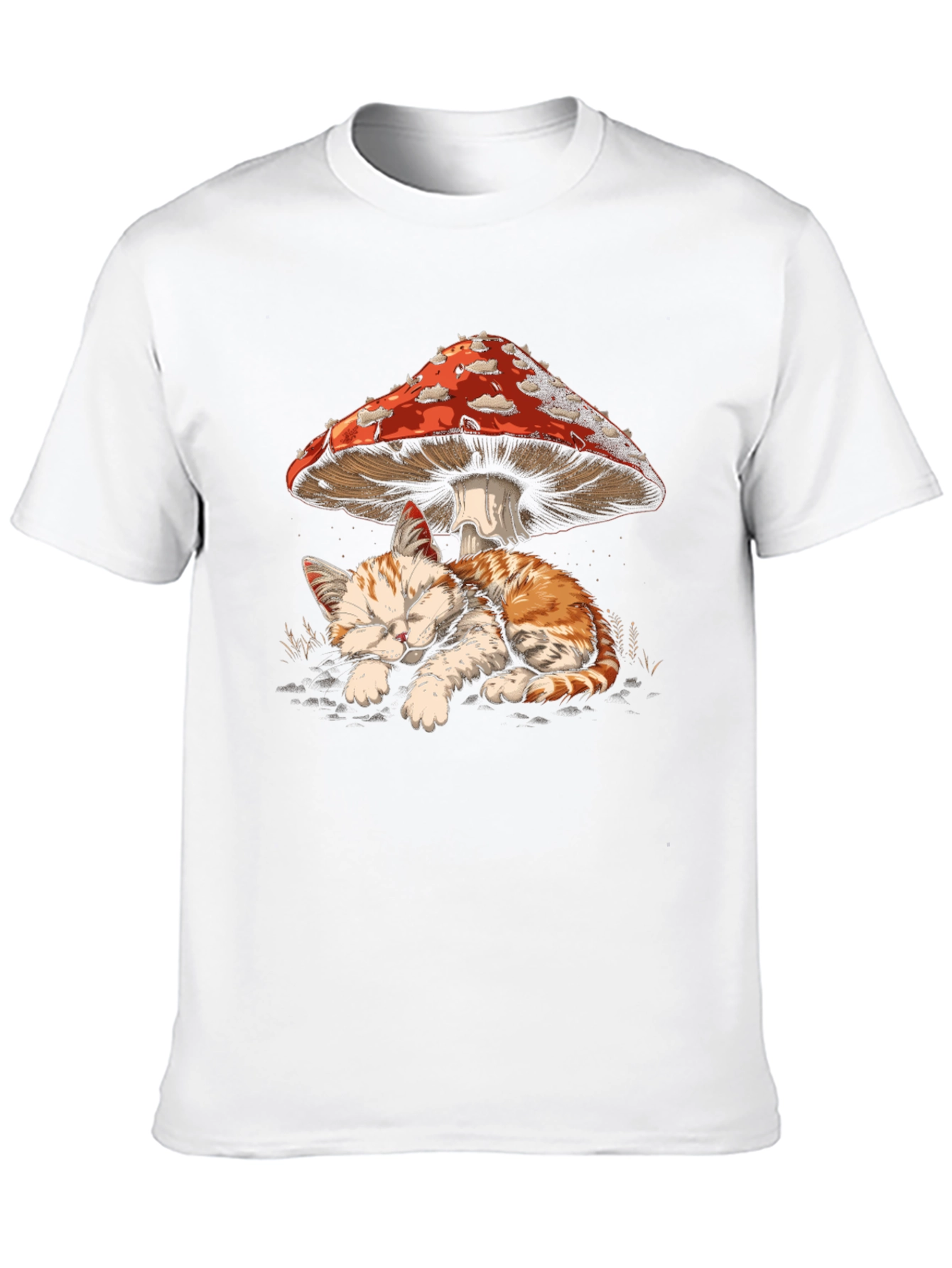Cat Napping Under Mushroom Graphic Tee
